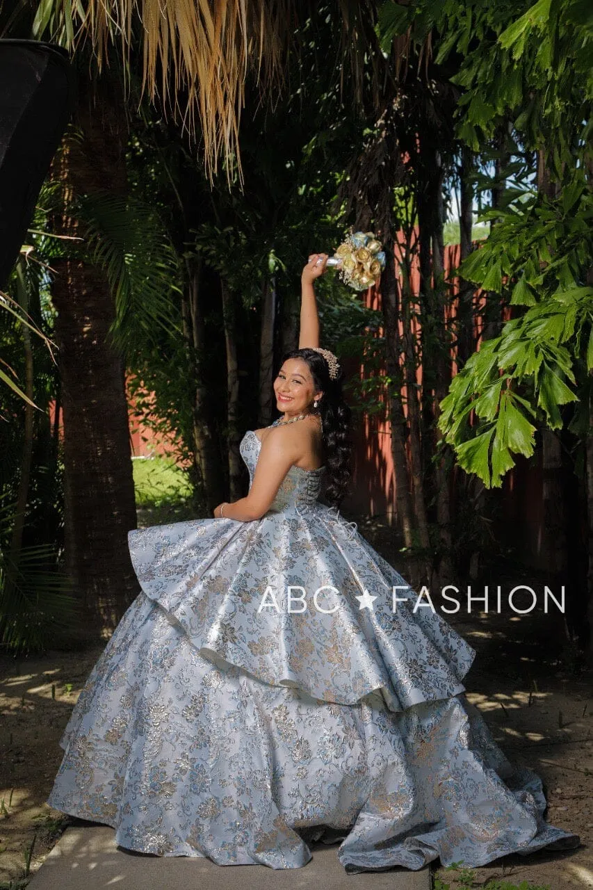 2 Piece Strapless Floral Print Quinceanera Dress by House of Wu 26947