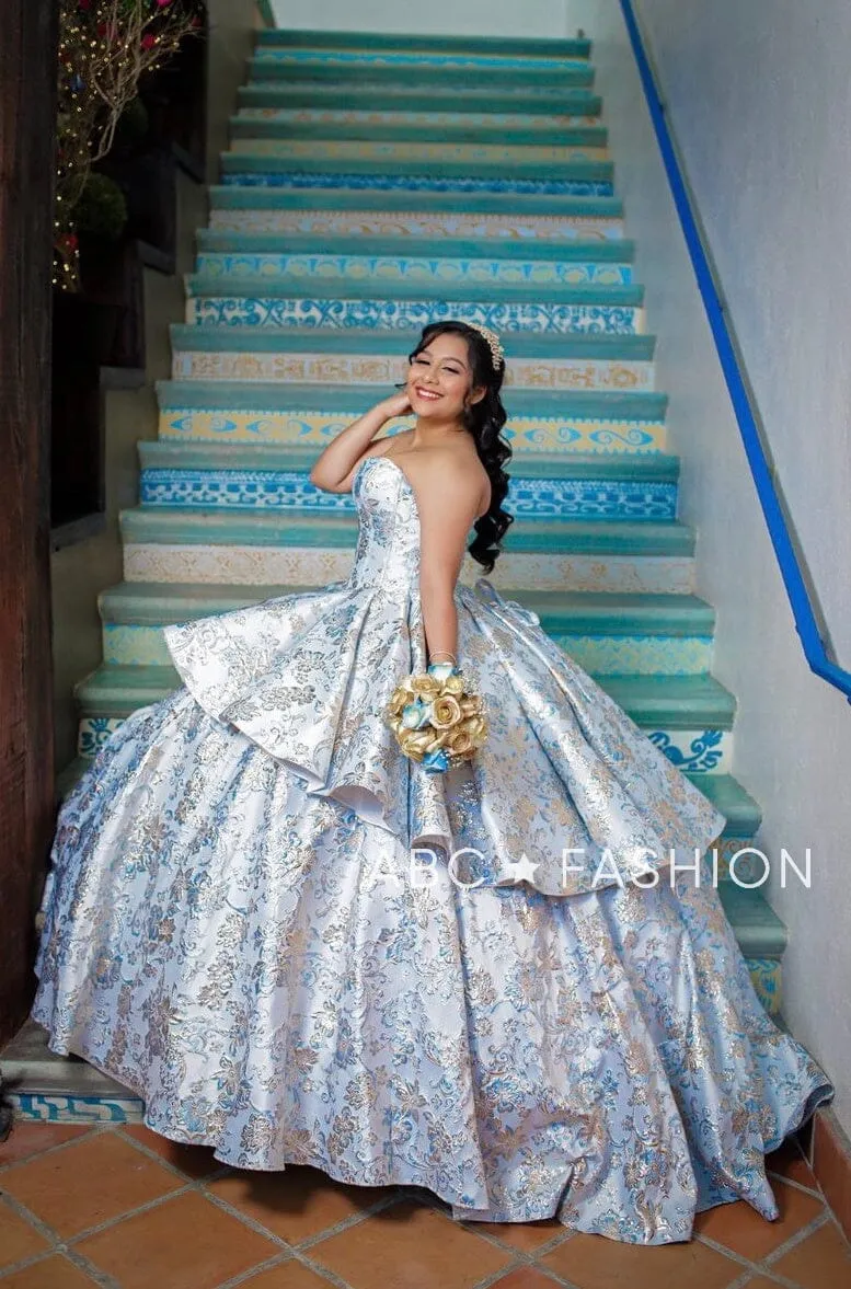 2 Piece Strapless Floral Print Quinceanera Dress by House of Wu 26947