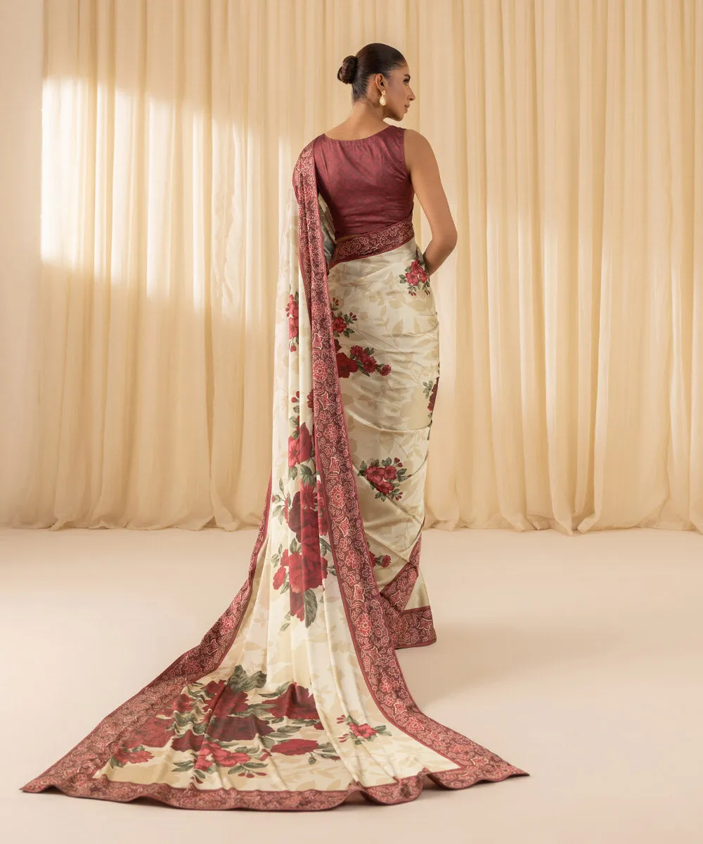 3 Piece -  Printed Satin Saree