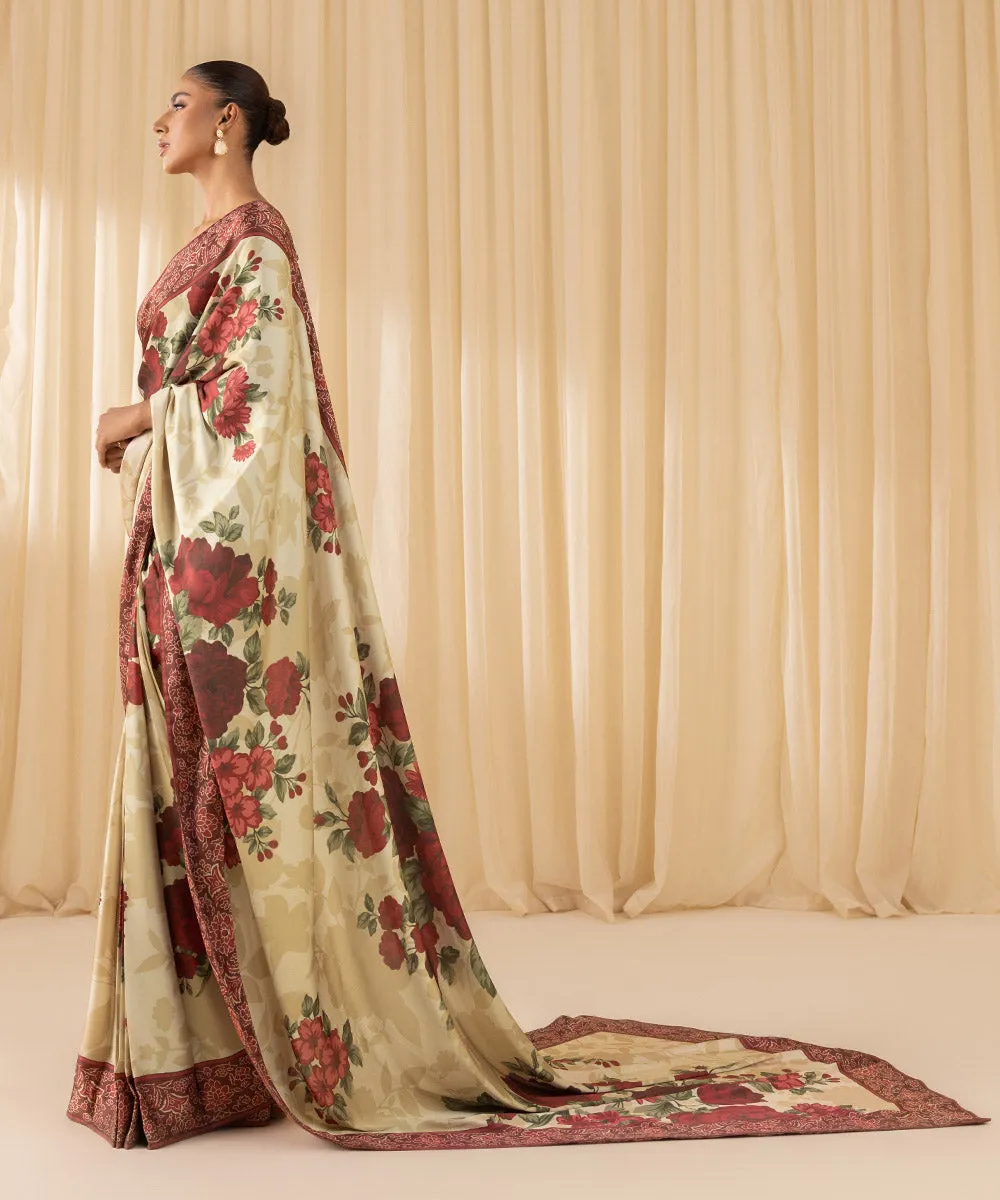 3 Piece -  Printed Satin Saree