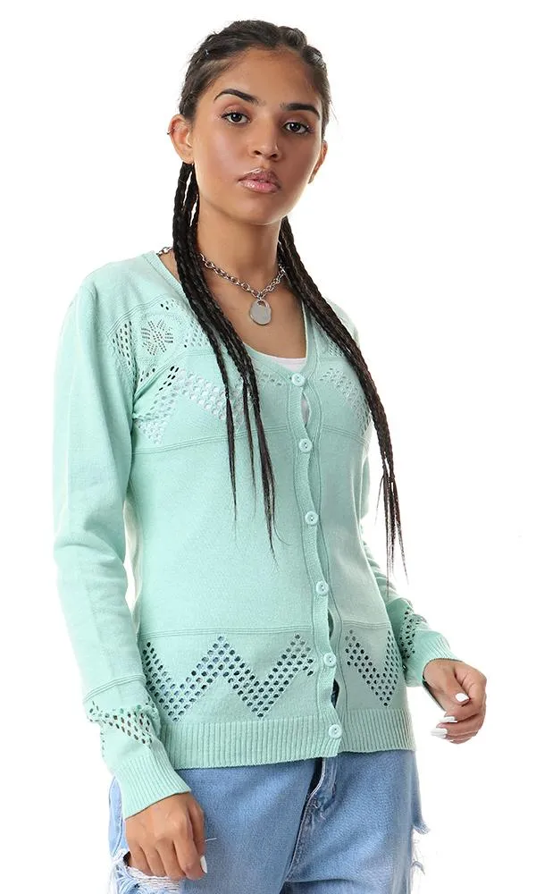 57728 Perforated Buttoned Mint Green Cardigan