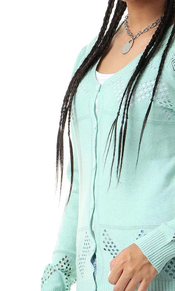 57728 Perforated Buttoned Mint Green Cardigan