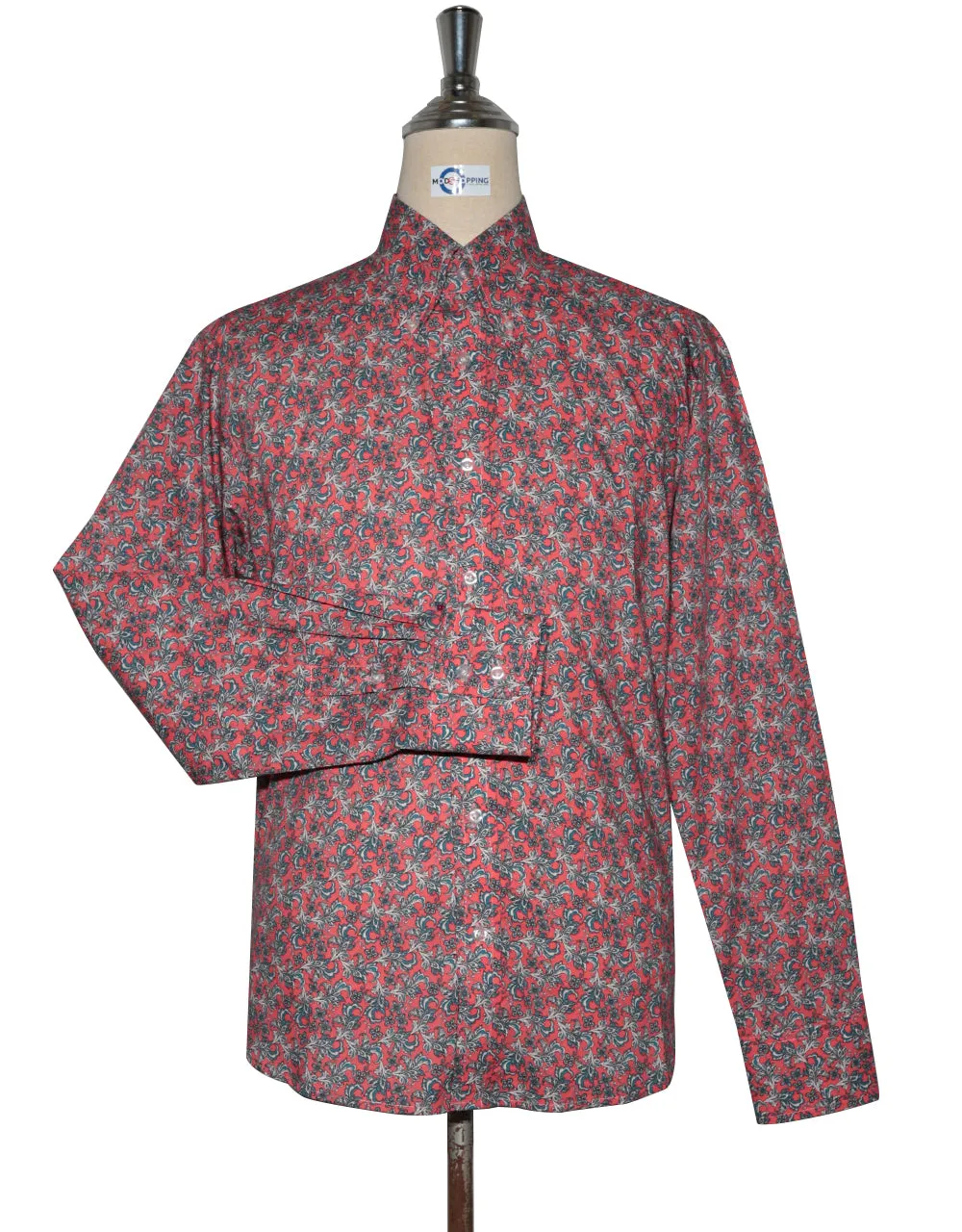 60s Style Red and Peacock Blue Paisley Shirt