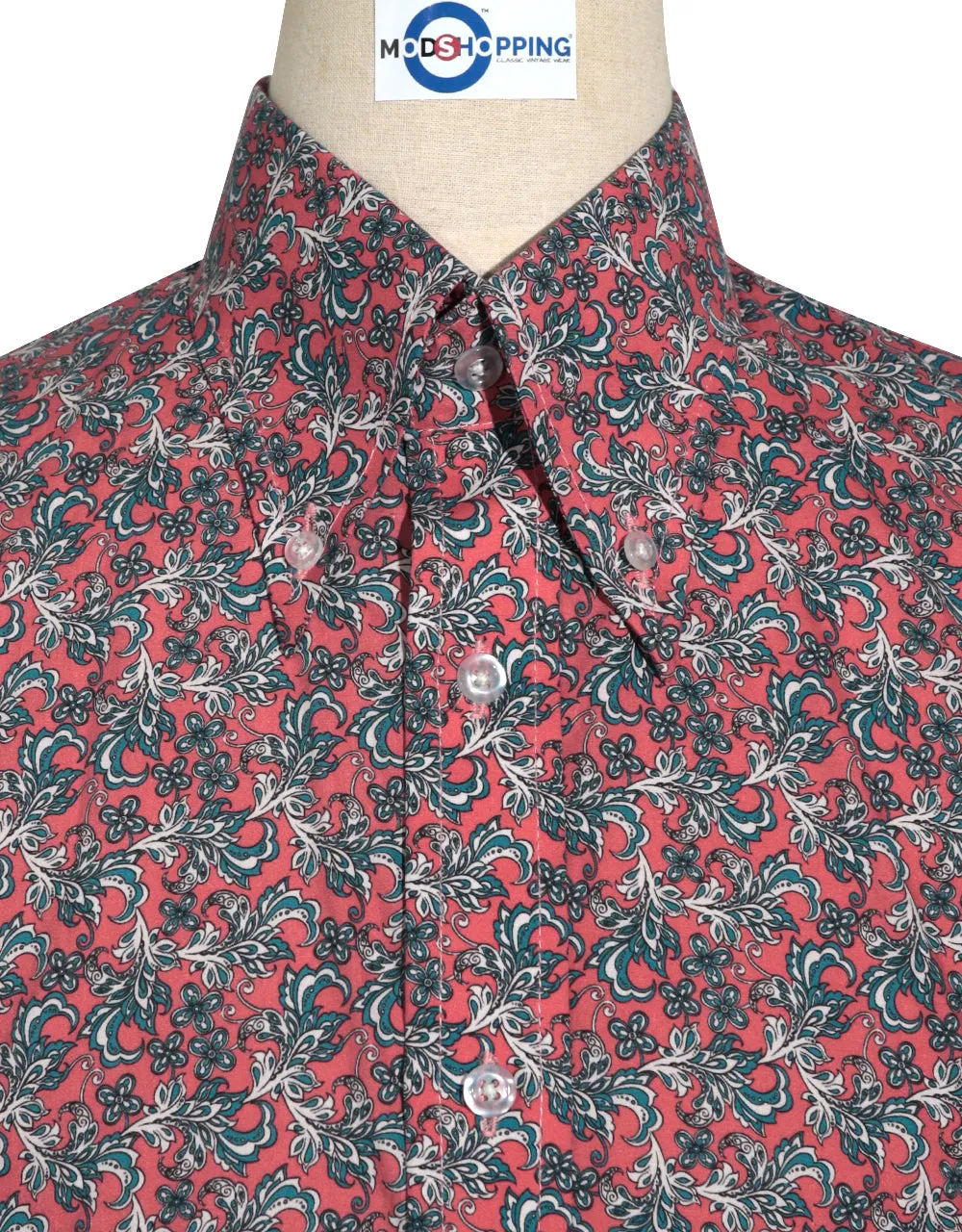 60s Style Red and Peacock Blue Paisley Shirt