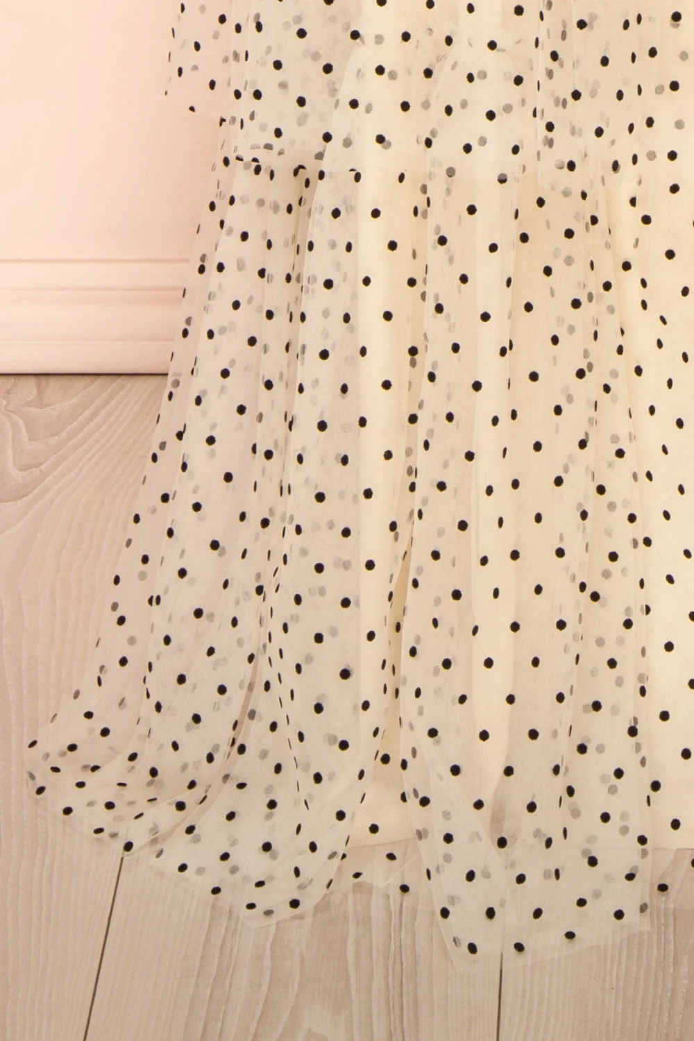 Abbie | Cream Tulle Maxi Dress w/ Polka Dots