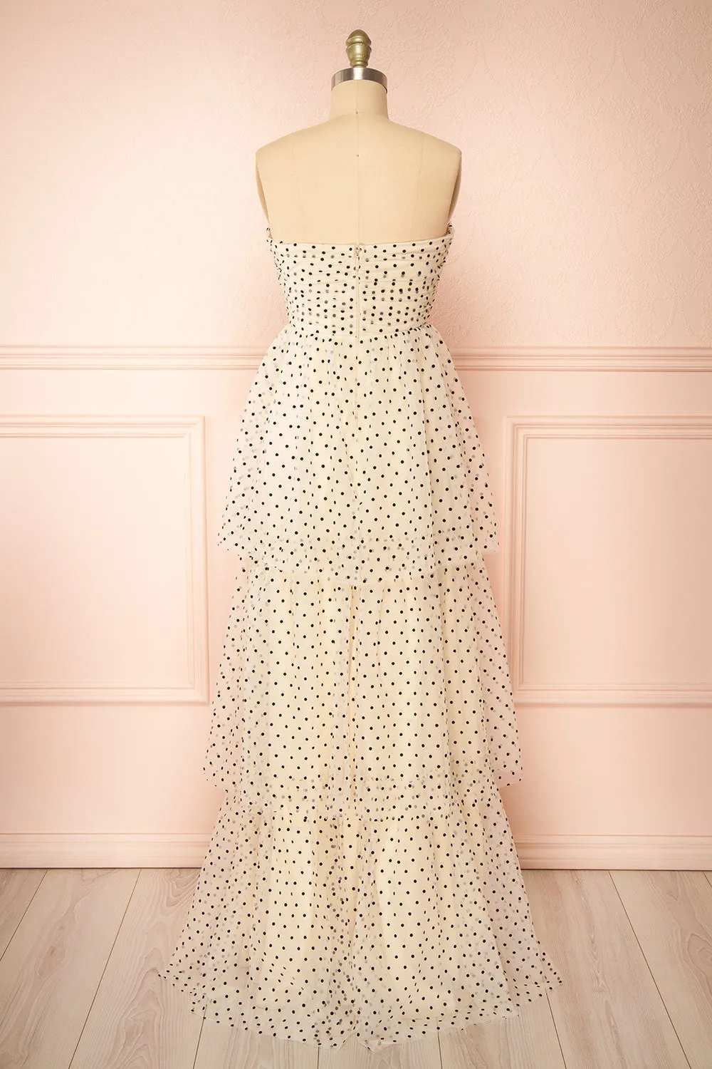 Abbie | Cream Tulle Maxi Dress w/ Polka Dots