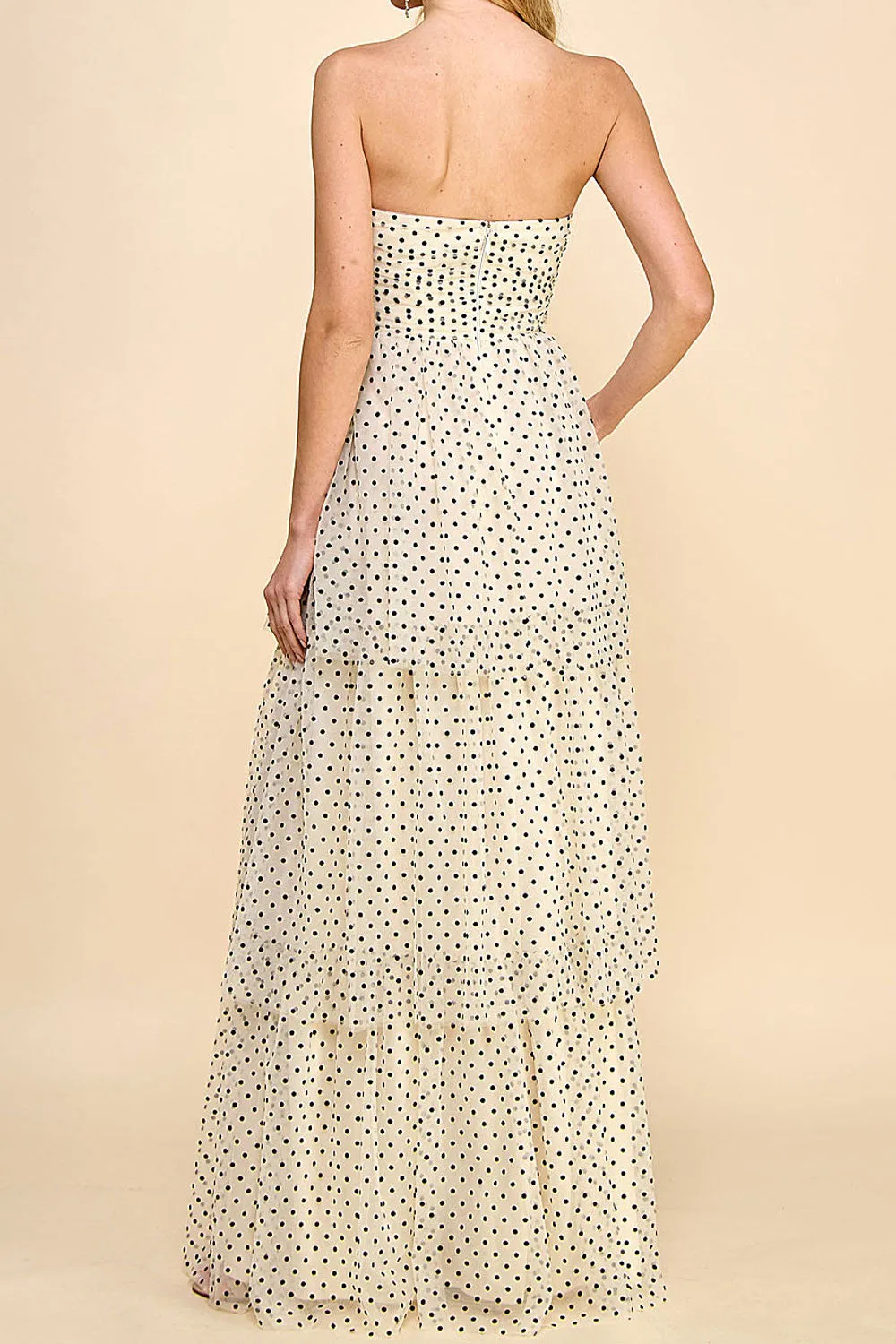 Abbie | Cream Tulle Maxi Dress w/ Polka Dots