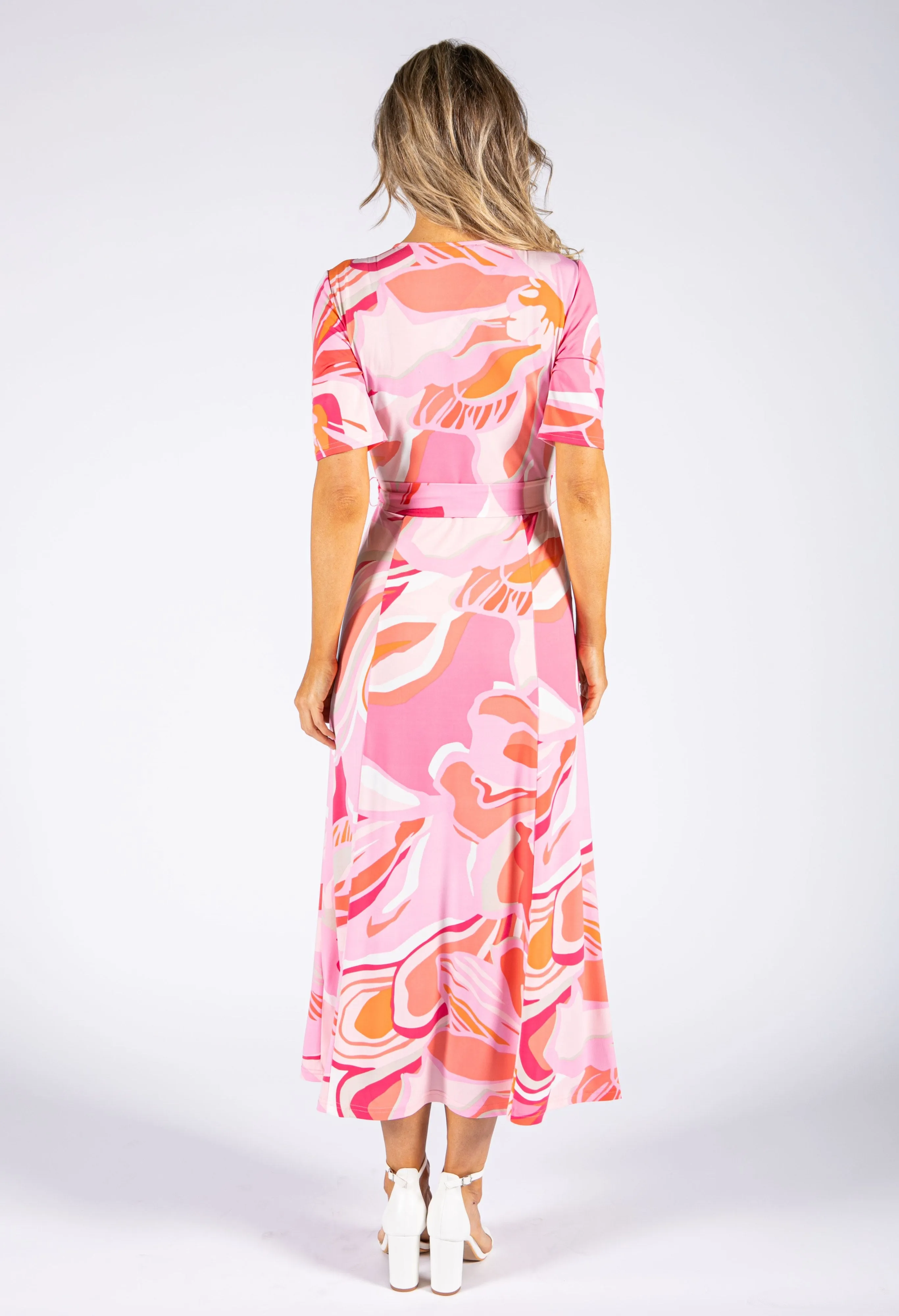 Abstract Print Wrap Style Bodice Dress