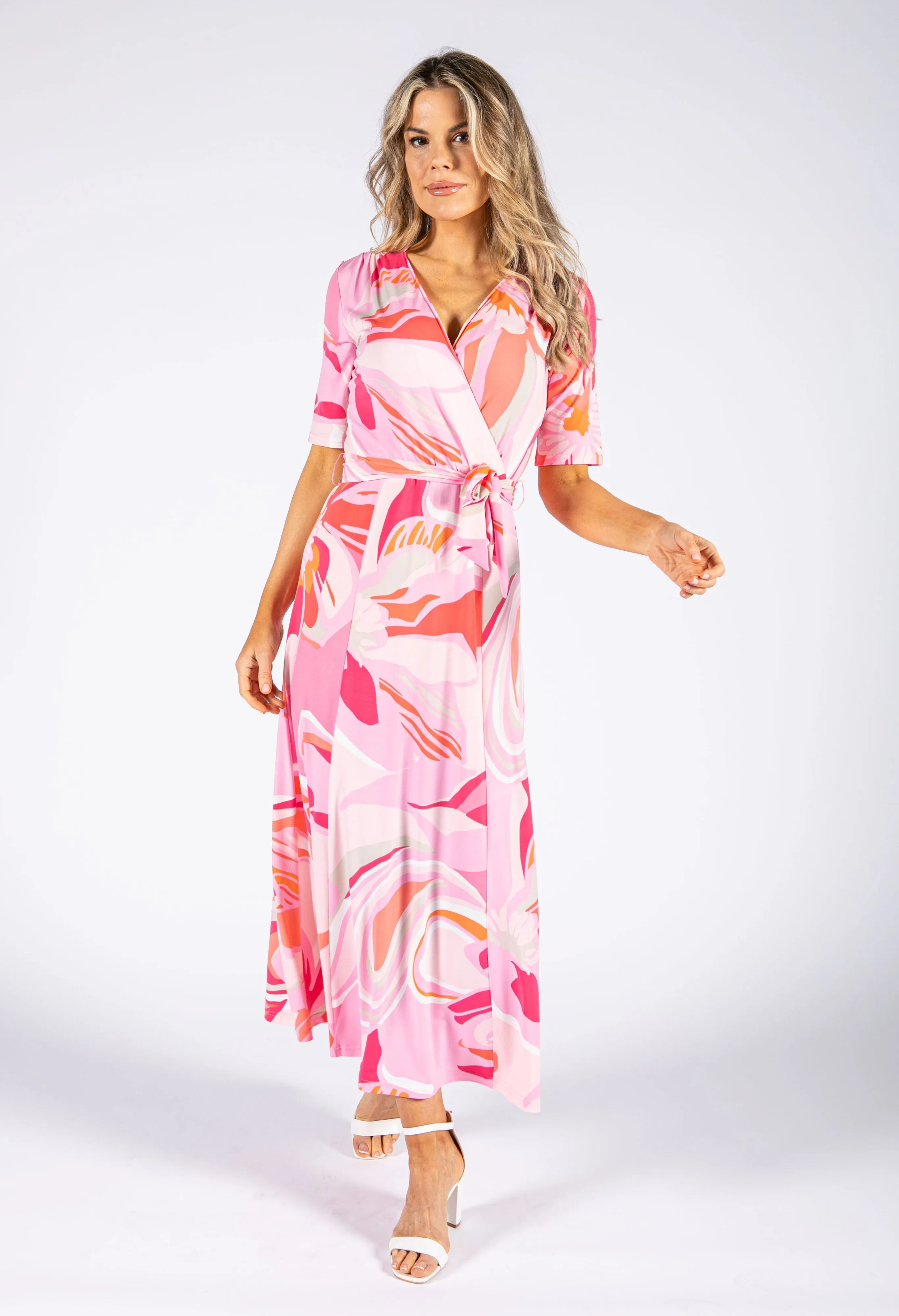 Abstract Print Wrap Style Bodice Dress