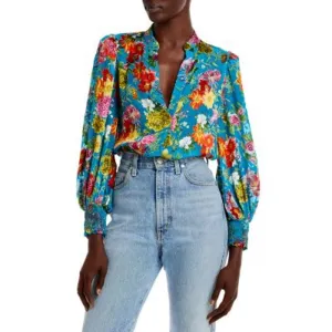 ALICE   OLIVIA Ladies Blue Basic Floral Print Smocked "Sheila" Blouse, Size M