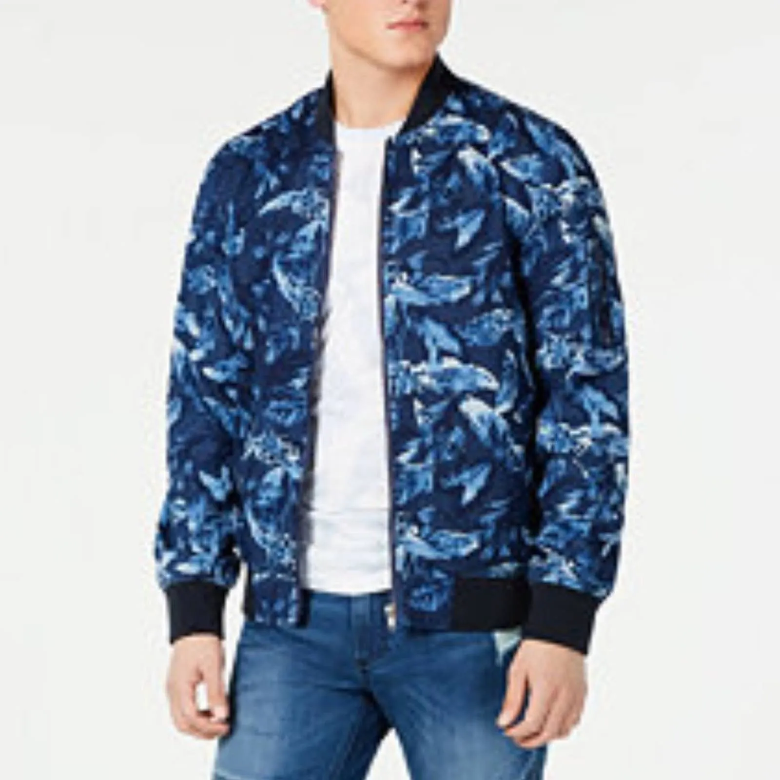 American Rag Men's Navy Blue Floral Print Bomber Jacket, Size Medium, NWT!