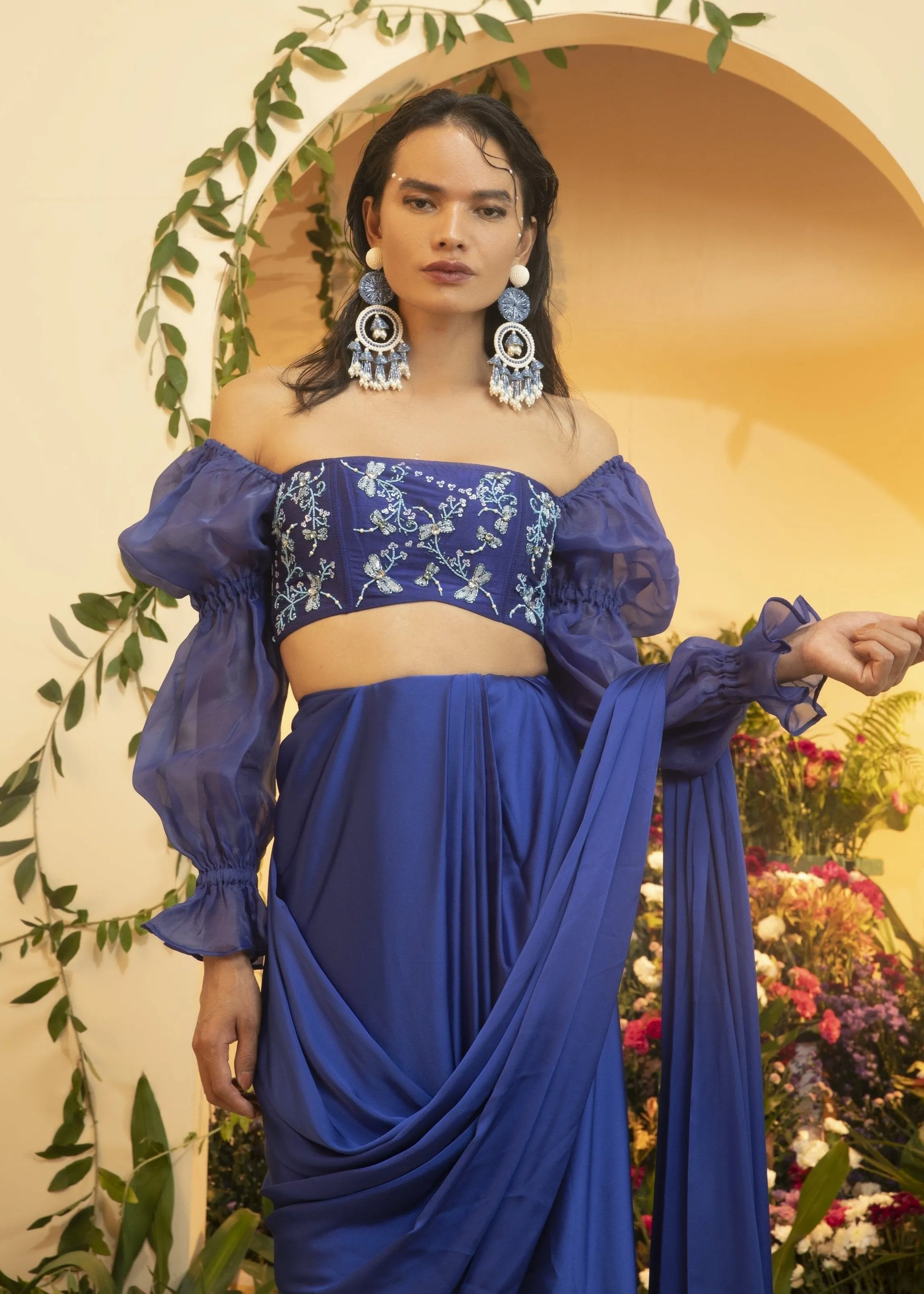 Anaya Sapphire Hand-Embroidered Corset Blouse