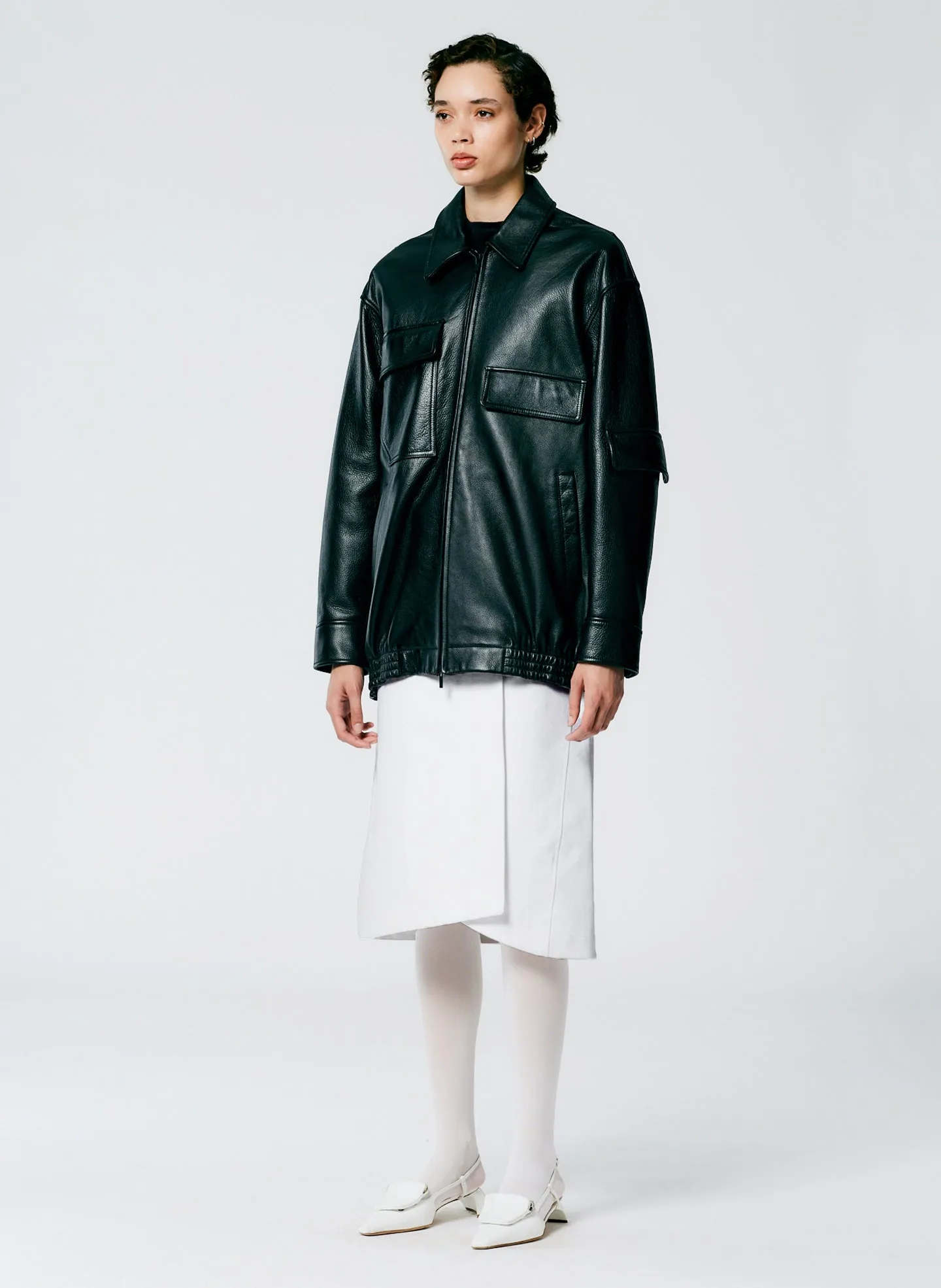 Aviator Leather Oversized Bomber