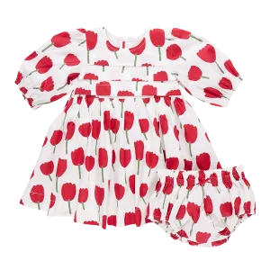 Baby Girls Evelyn Dress Set - Red Tulips