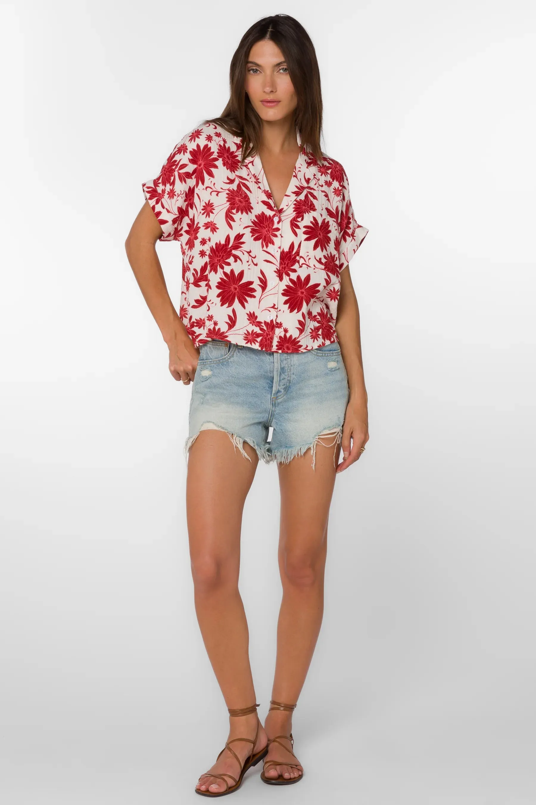 Band Red Floral Top