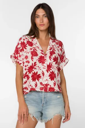 Band Red Floral Top