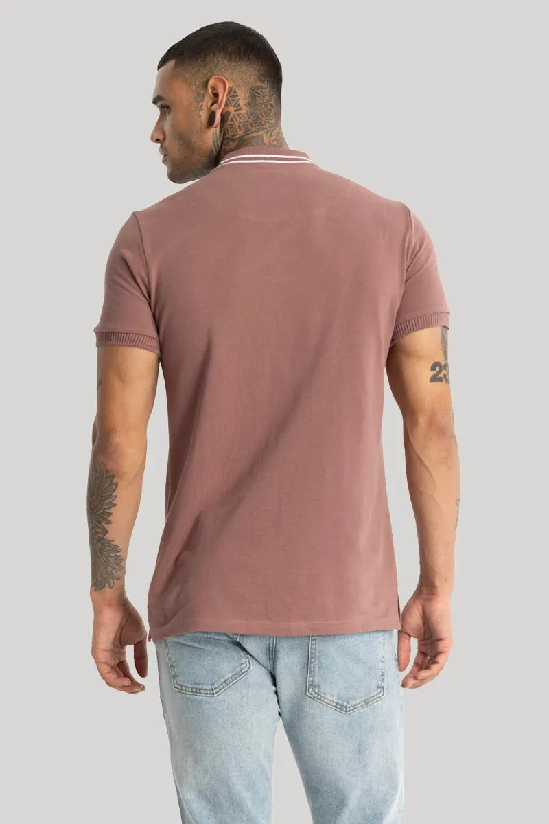 Baseball Collar Light Brown Polo T-Shirt