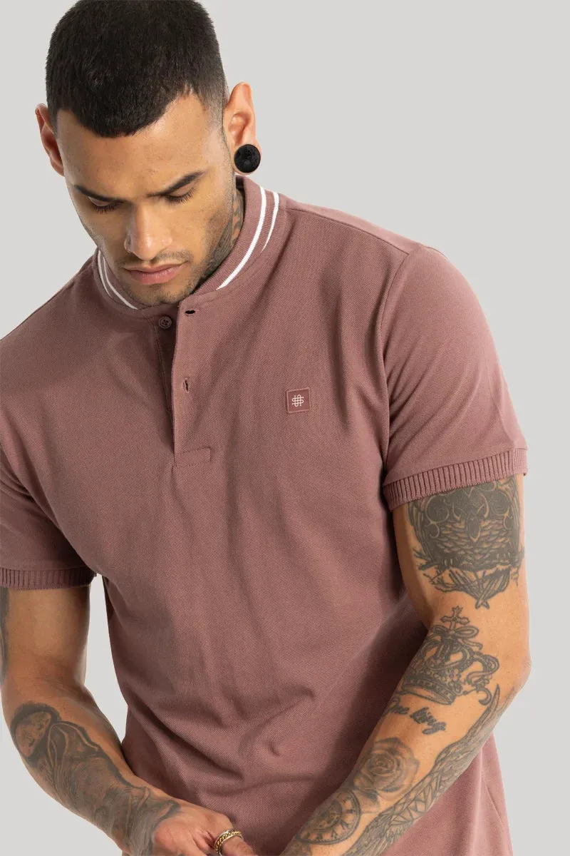 Baseball Collar Light Brown Polo T-Shirt