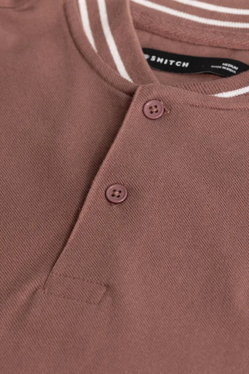 Baseball Collar Light Brown Polo T-Shirt