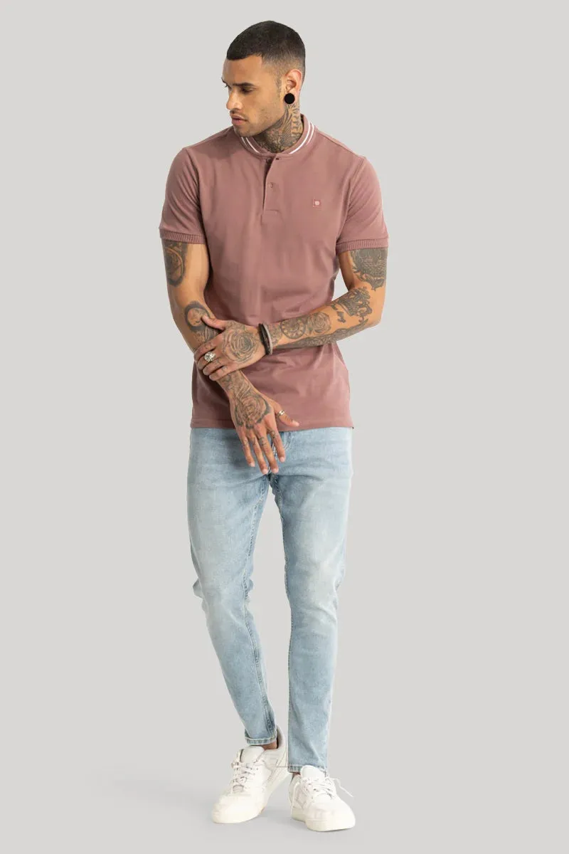 Baseball Collar Light Brown Polo T-Shirt