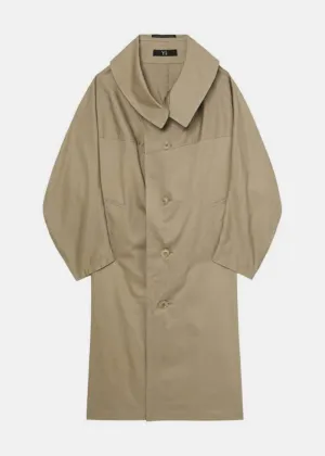 Beige Long-Collar Cotton Single-Breasted Coat