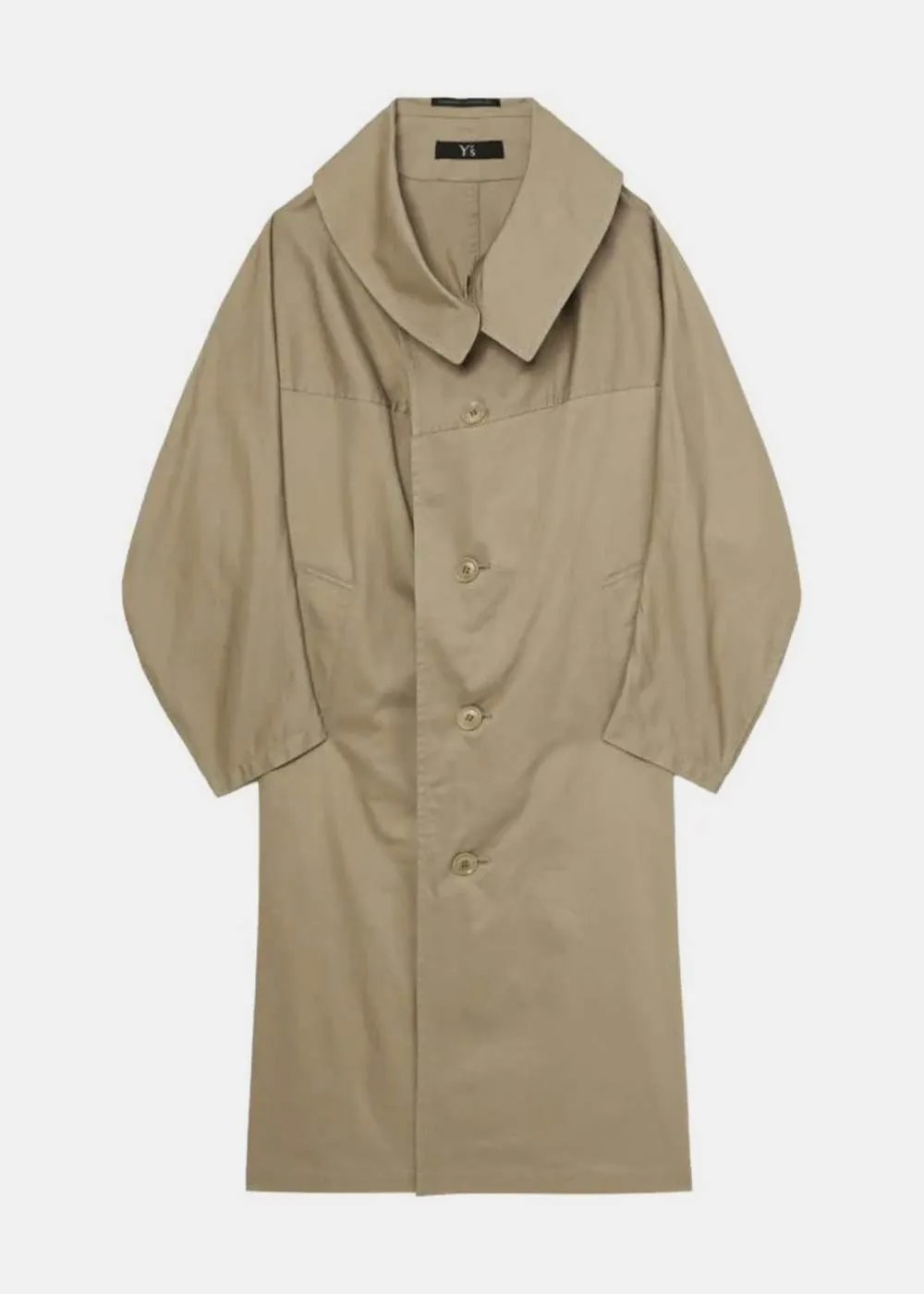 Beige Long-Collar Cotton Single-Breasted Coat