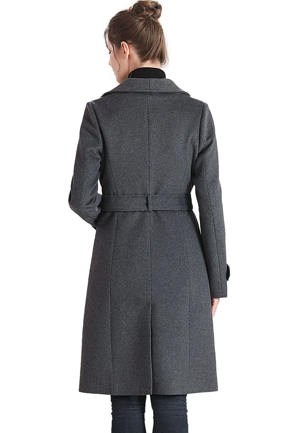 BGSD Women Mel Wool Belted Wrap Trench Coat with Removable Bib