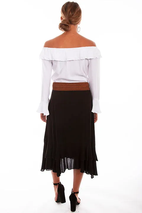 Black Maxi Skirt with Crocheted Band at Bourbon Cowgirl