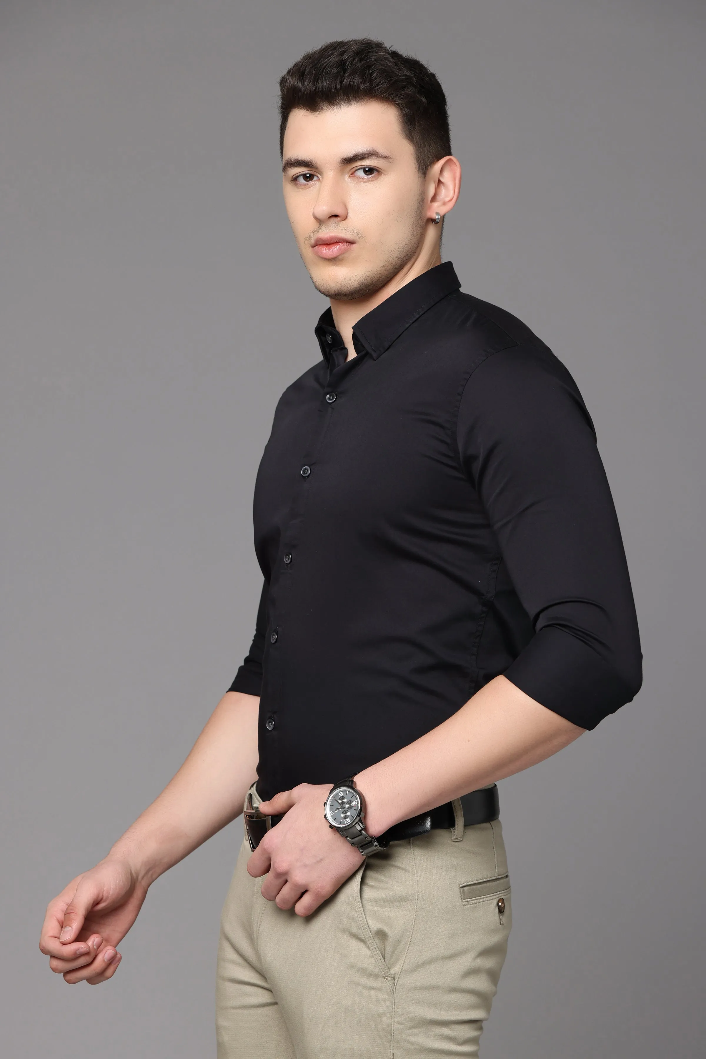 Black Plain Slim Fit Shirt