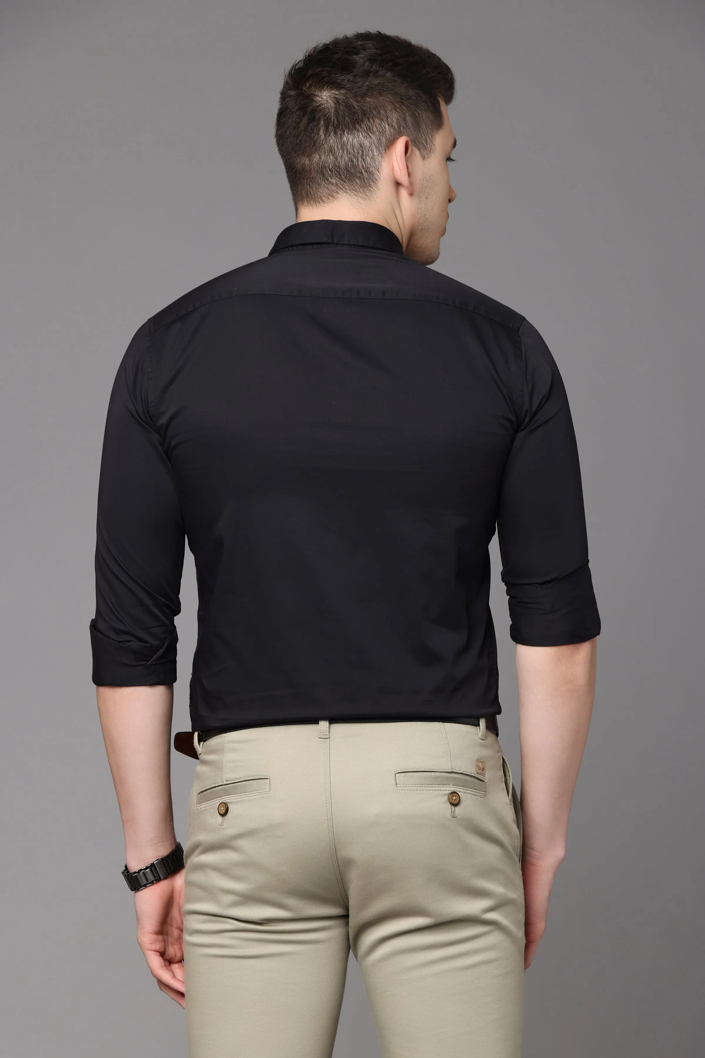 Black Plain Slim Fit Shirt