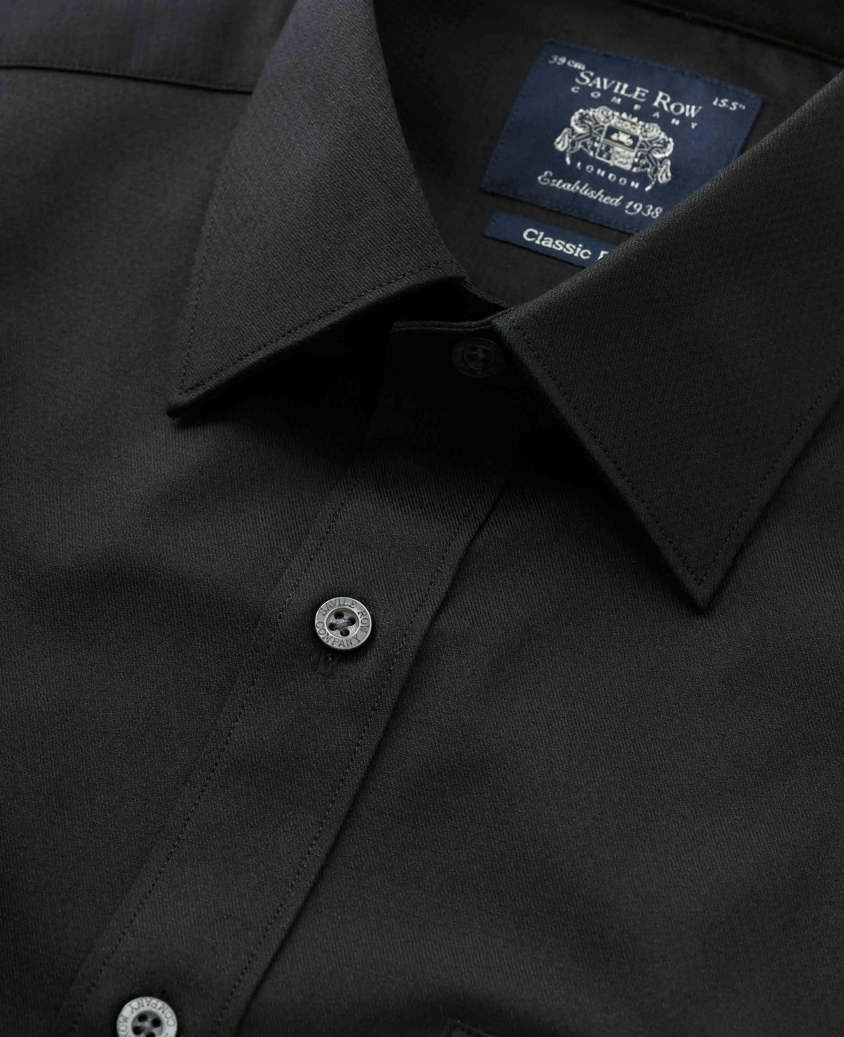 Black Stretch Cotton Classic Fit Formal Shirt - Single Cuff