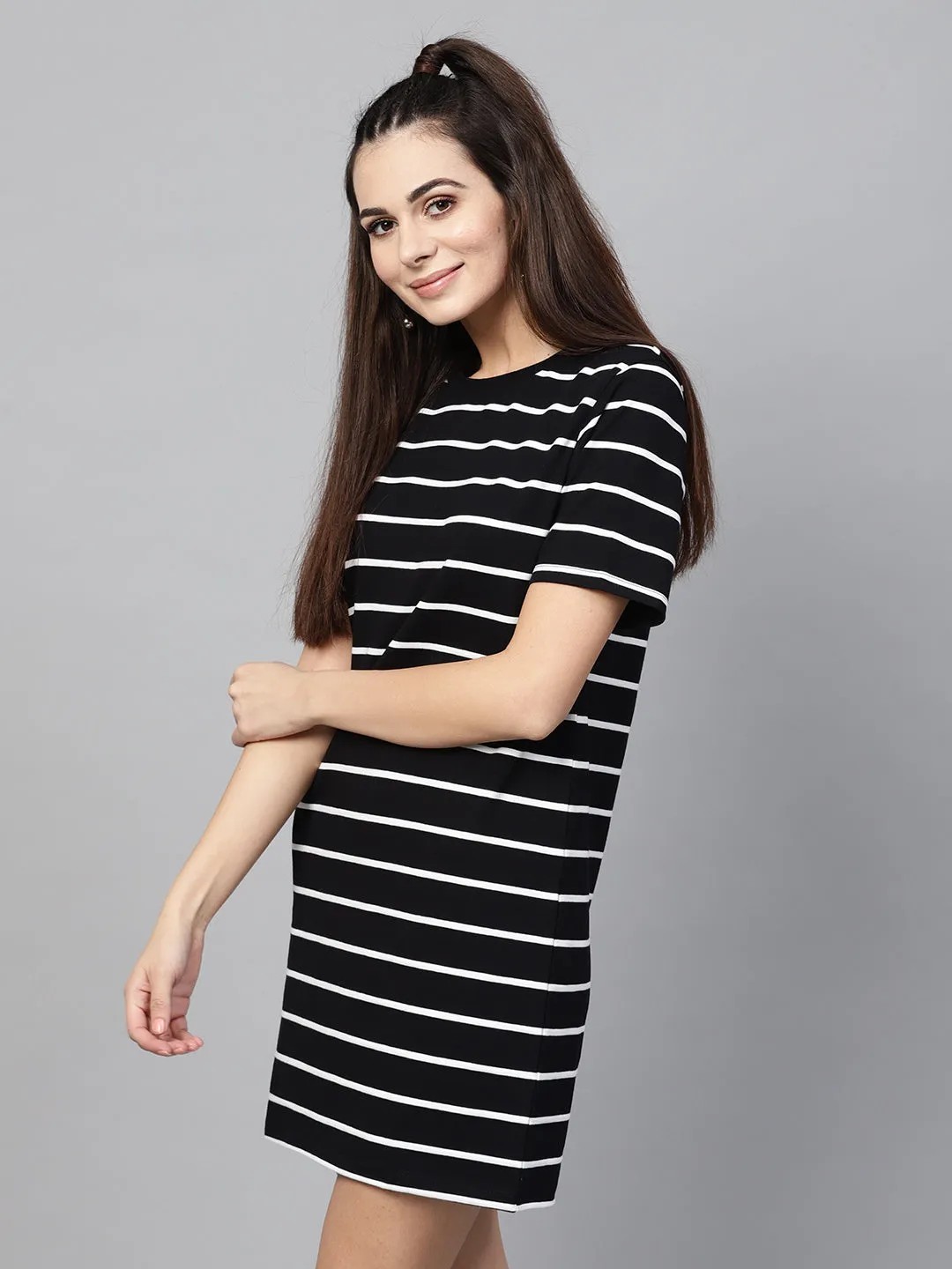 Black White Stripe Shift Dress