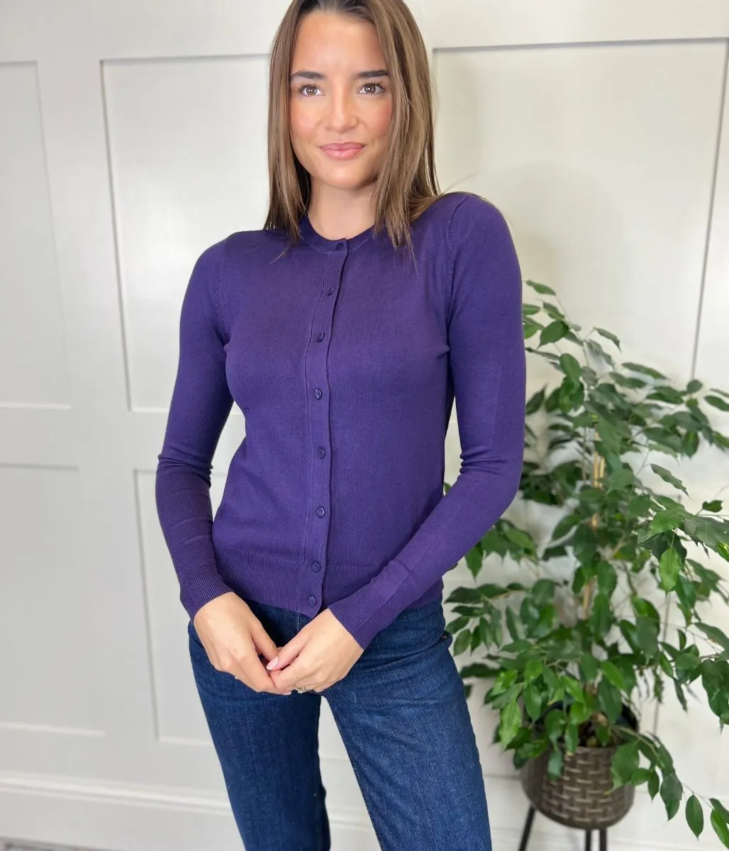 Blackcurrant Classic Round Neck Cardigan