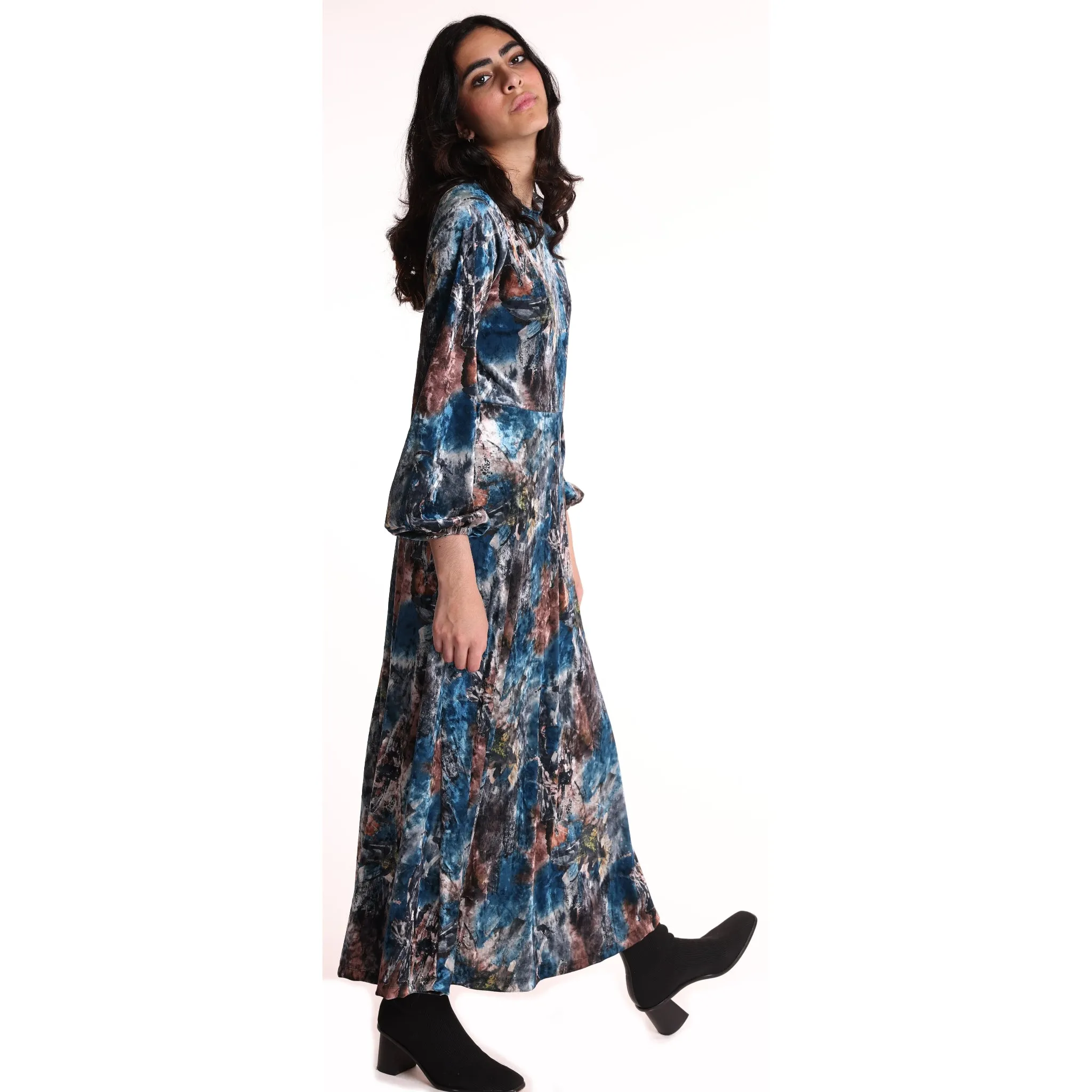 Blue Abstract Velvet Maxi Dress