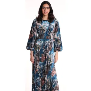 Blue Abstract Velvet Maxi Dress