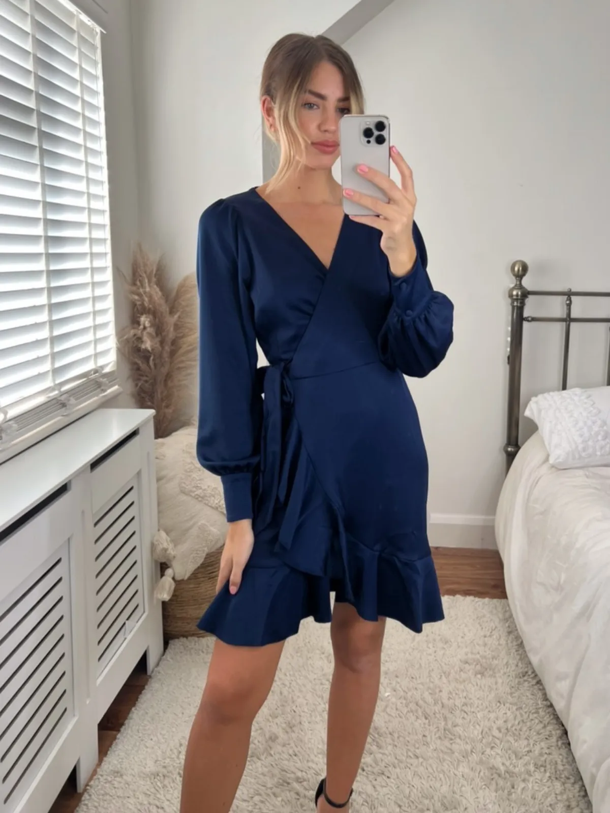 Bobbi Wrap Satin Mini Dress / Navy