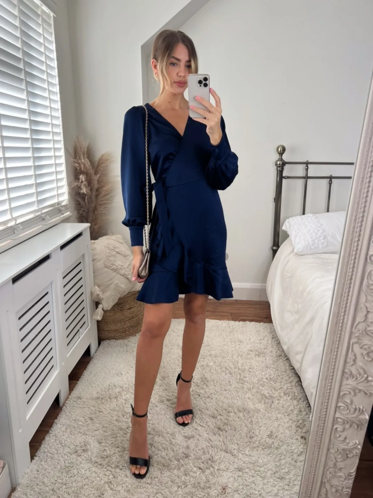 Bobbi Wrap Satin Mini Dress / Navy