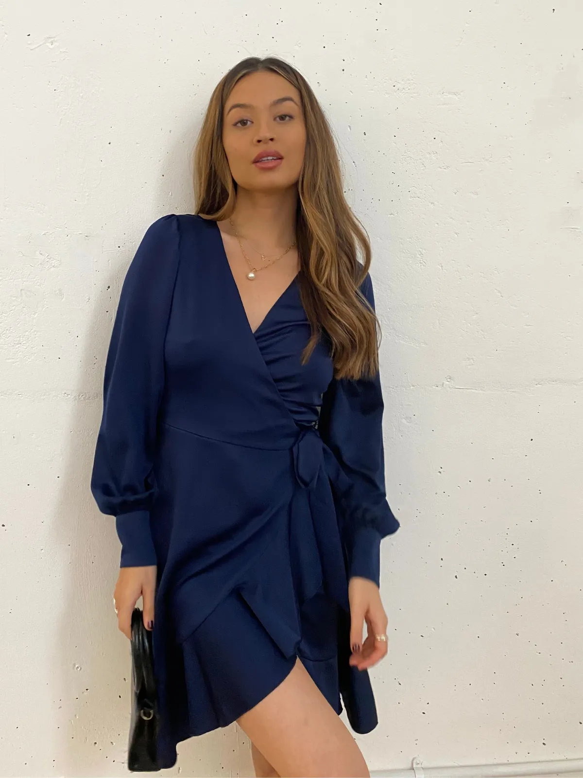 Bobbi Wrap Satin Mini Dress / Navy