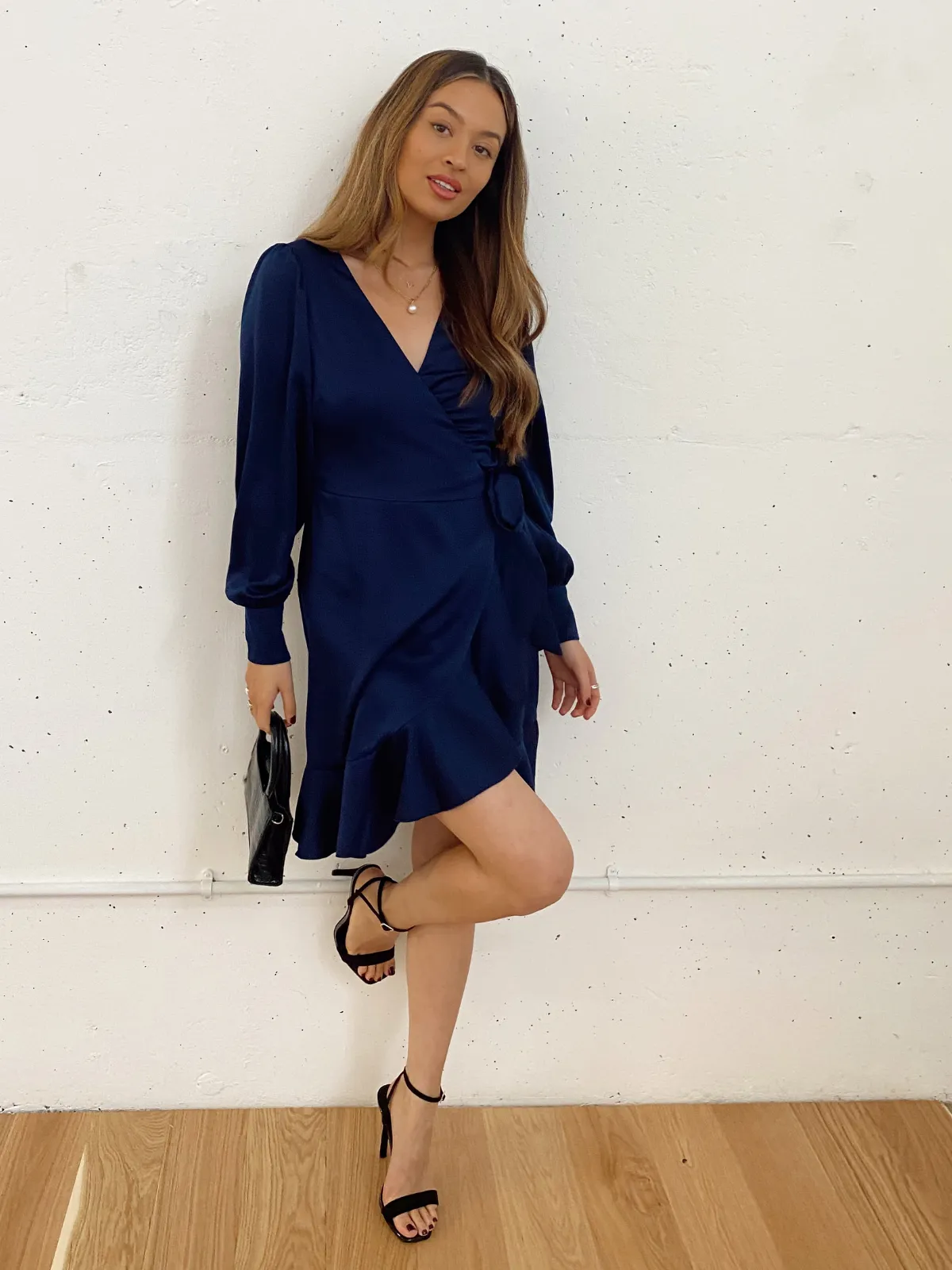 Bobbi Wrap Satin Mini Dress / Navy