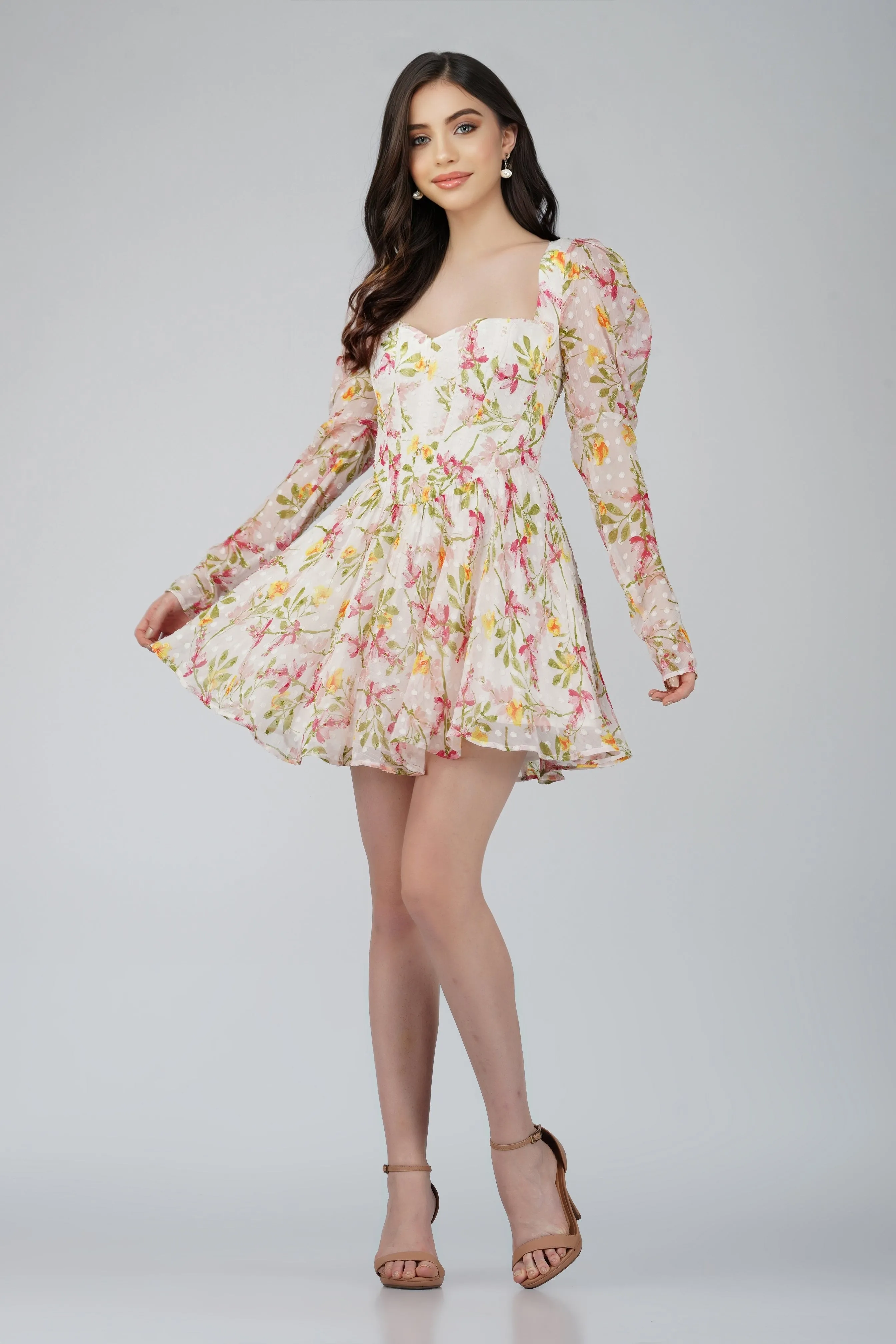 Bone White Floral Corset Dress