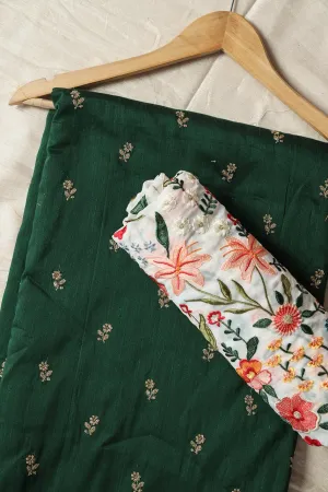 Bottle Green And White Saree set (2 Piece)