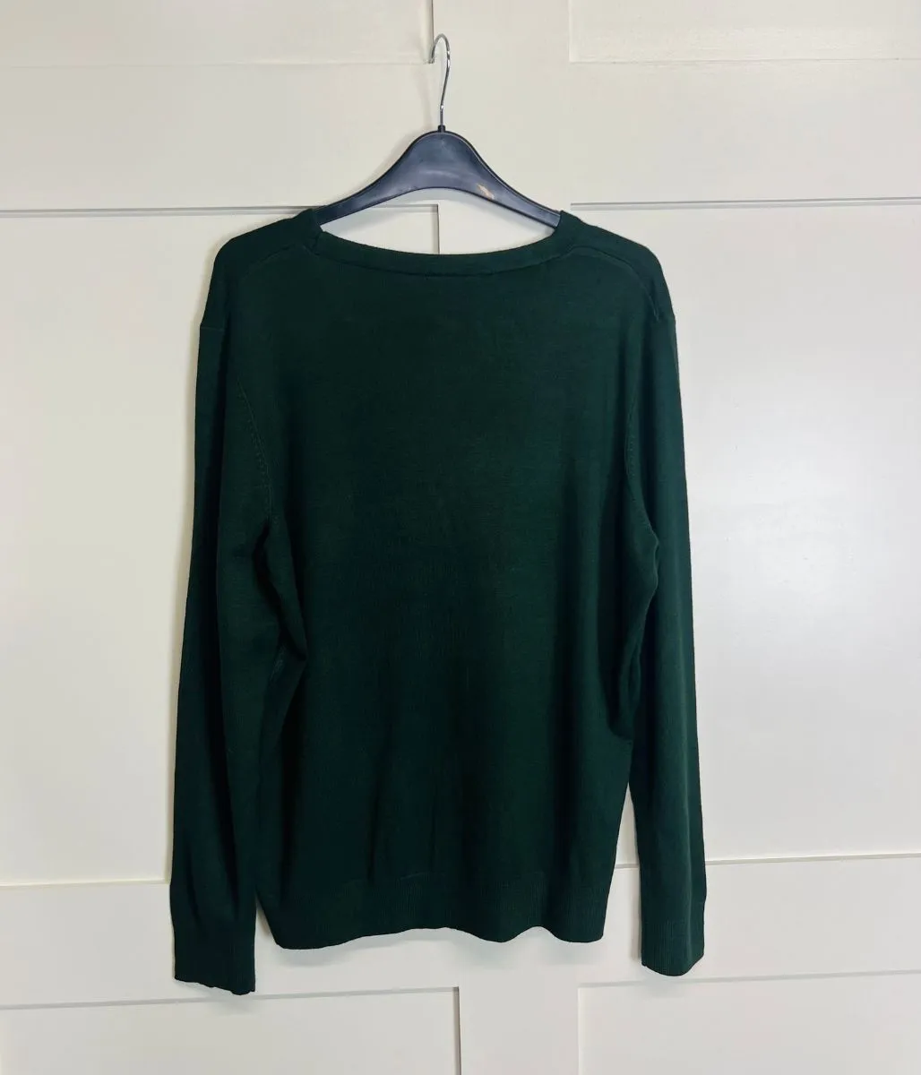 Bottle Green V Neck Button Cardigan