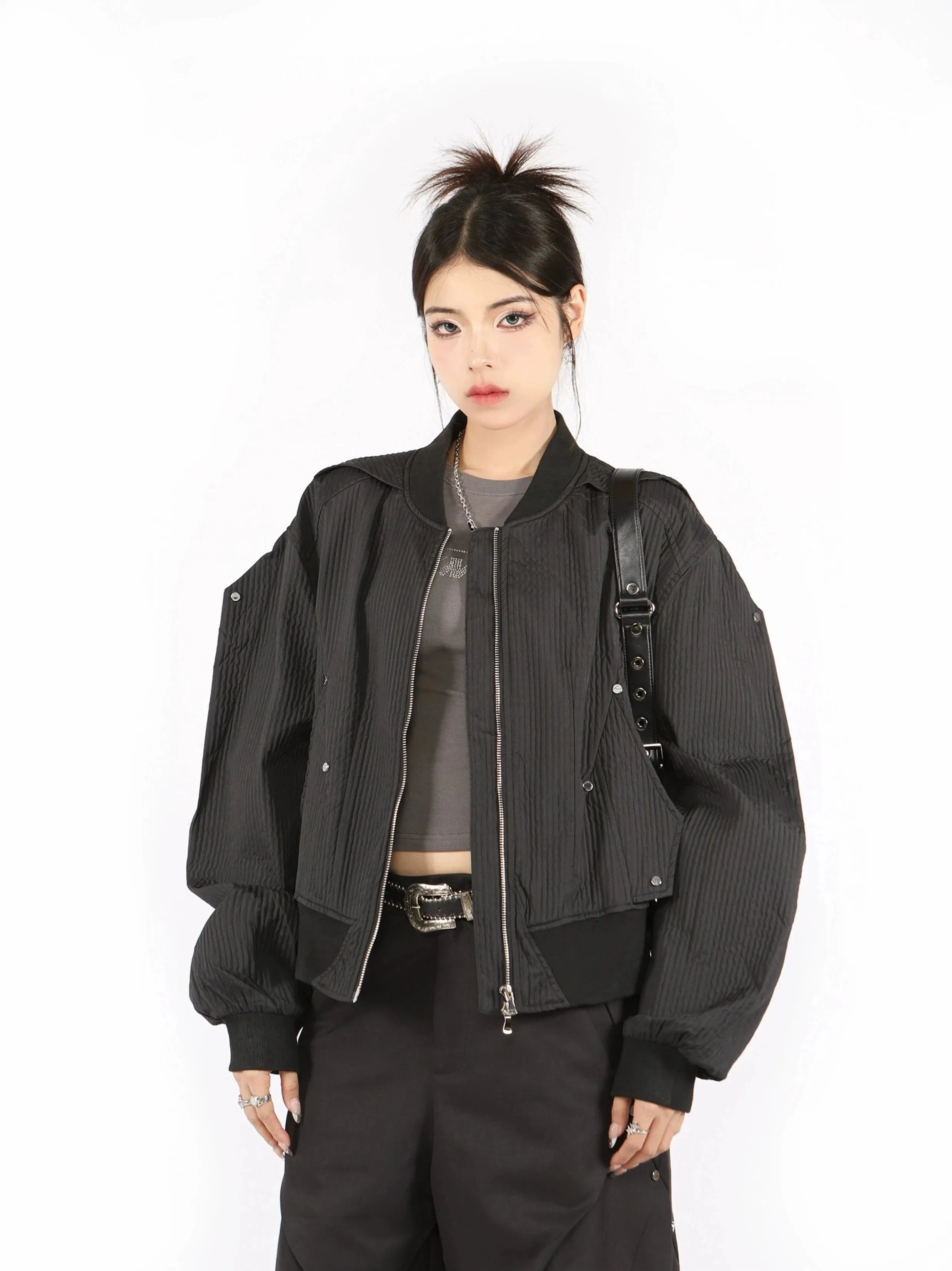 Boxy Oversized Ribbed Bomber Jacket