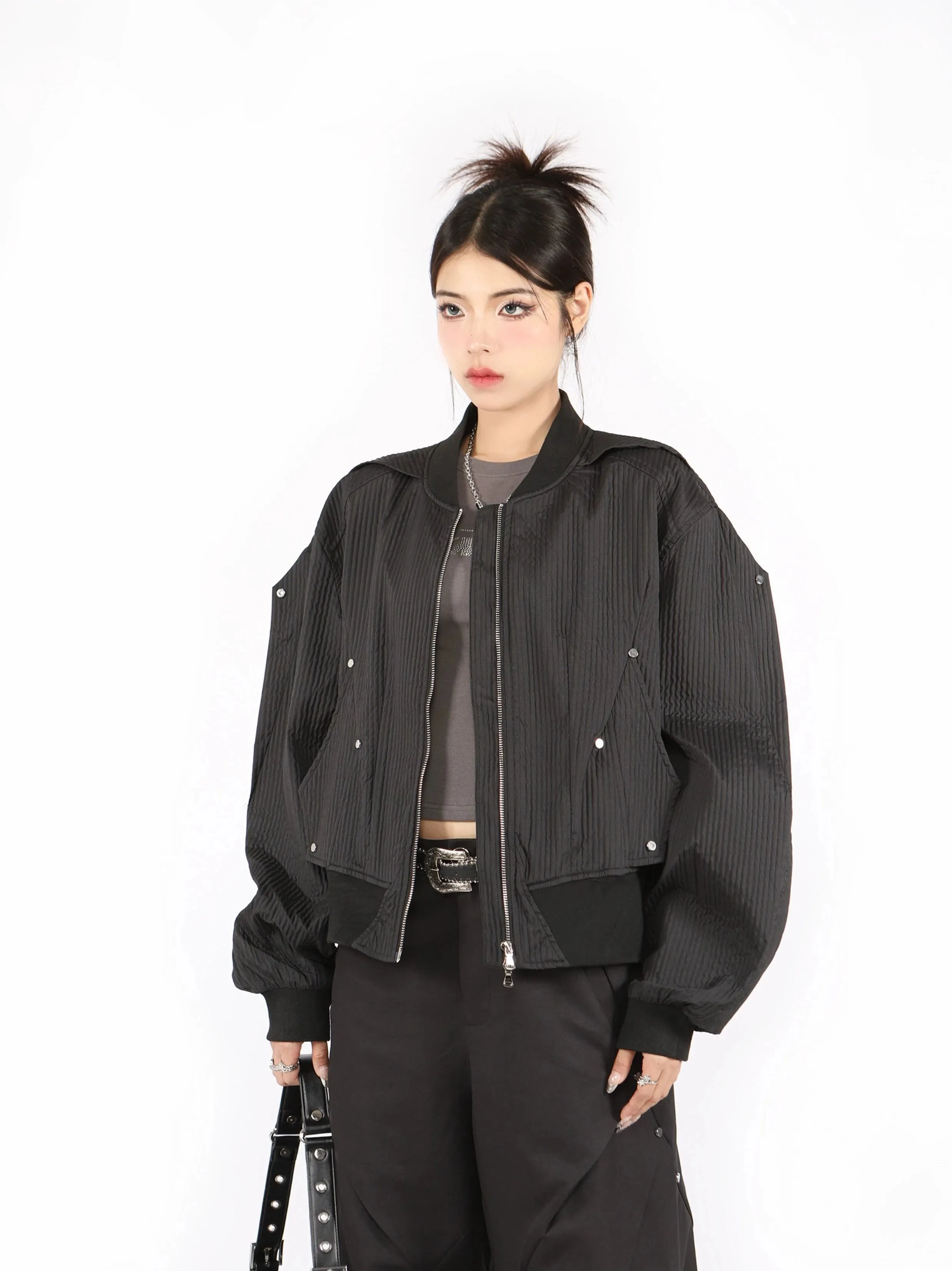 Boxy Oversized Ribbed Bomber Jacket