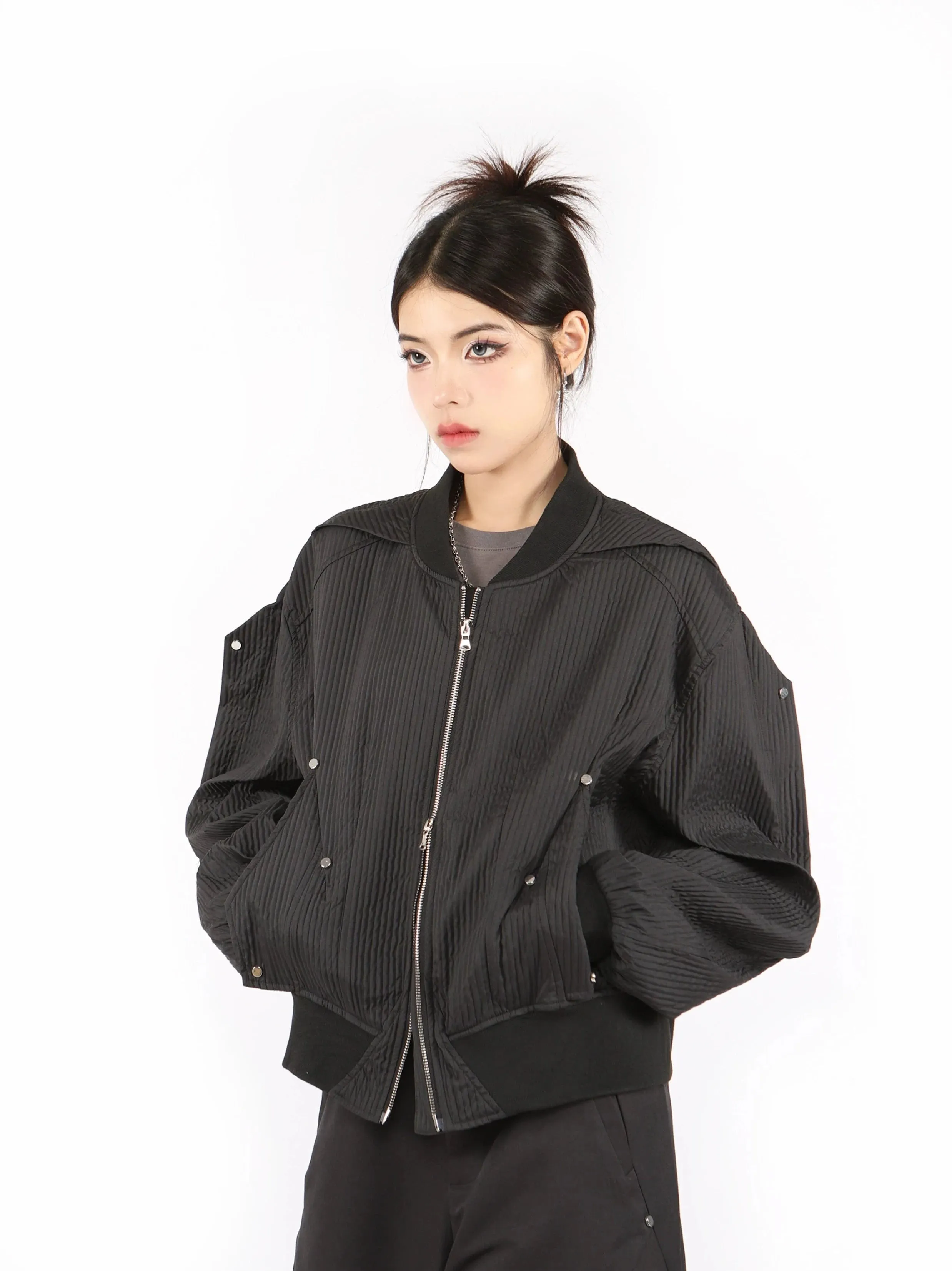 Boxy Oversized Ribbed Bomber Jacket