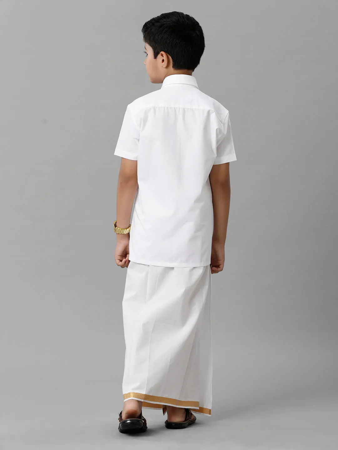 Boys Cotton Shirt with Dhoti Set White Half