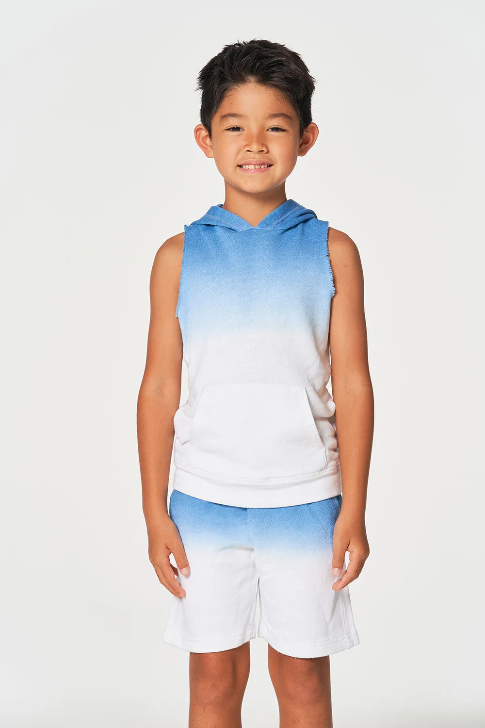 Boys Linen French Terry Sleeveless Muscle Pullover Hoodie