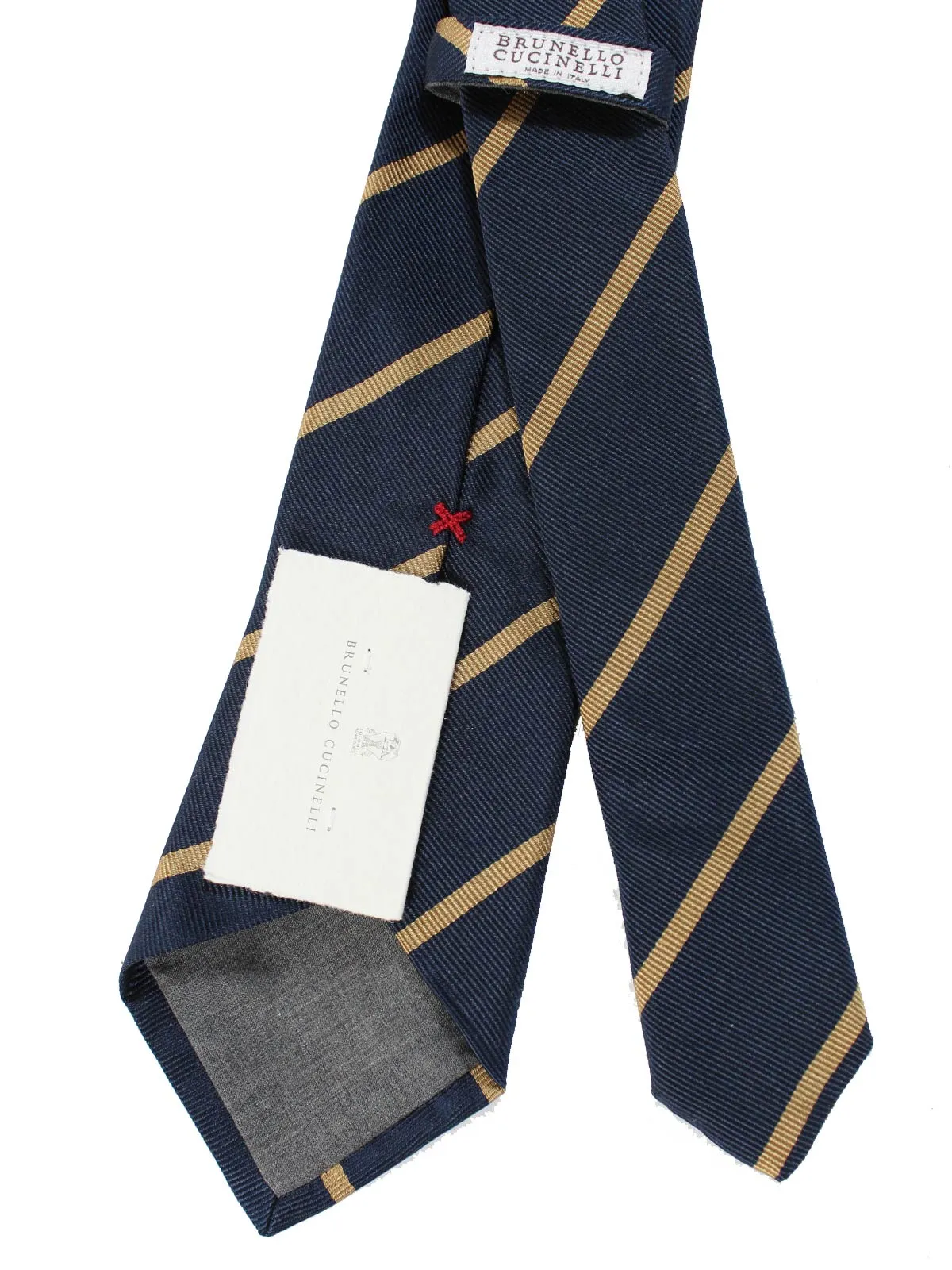 Brunello Cucinelli Silk Tie Navy Taupe Regimental Stripes