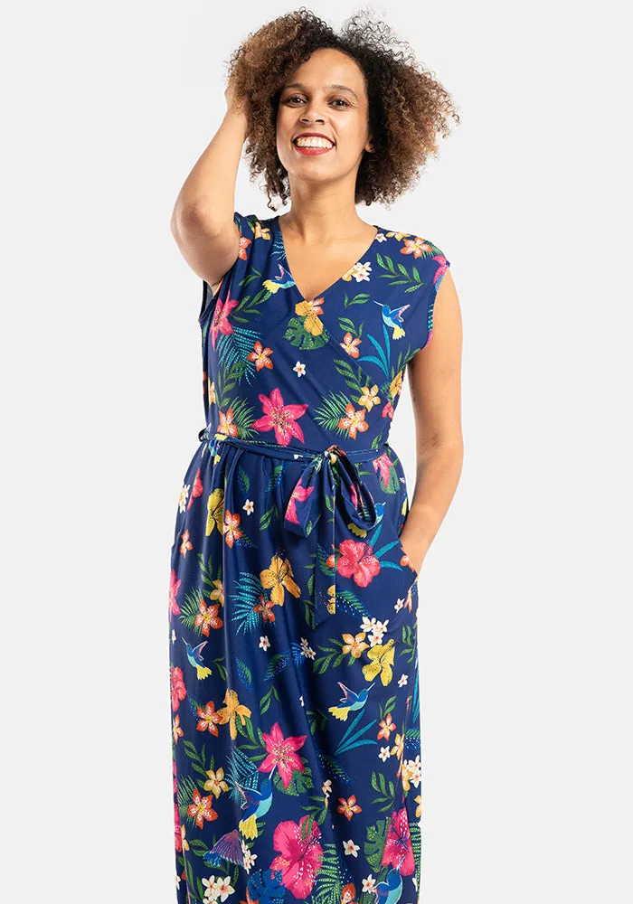 Calipo Tropical Hummingbird Border Print Maxi Dress