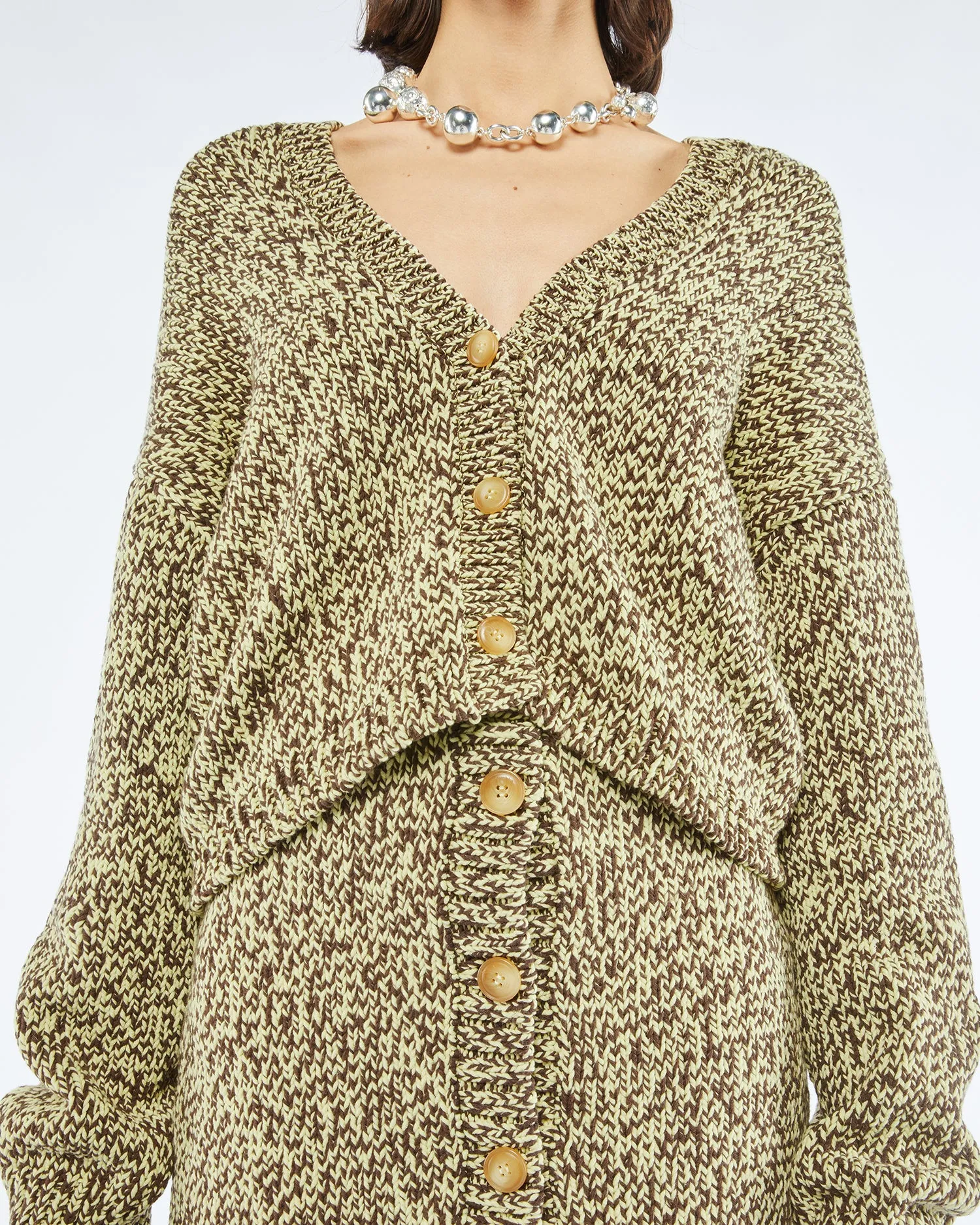 Caliz - Sale Cropped Mouliné Cardigan - Graphic Lime